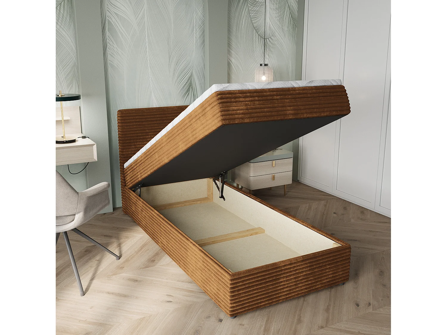 Boxspringbed PISA 100x200 cm Set met hoofdbord, bedbodem en matras, Koperkleurig
