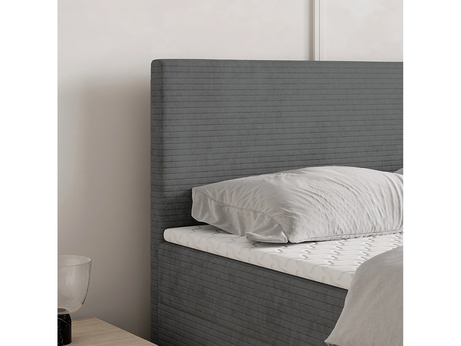 Lit continental NIRA, 140x200 cm, Tissu pelucheux, Gris