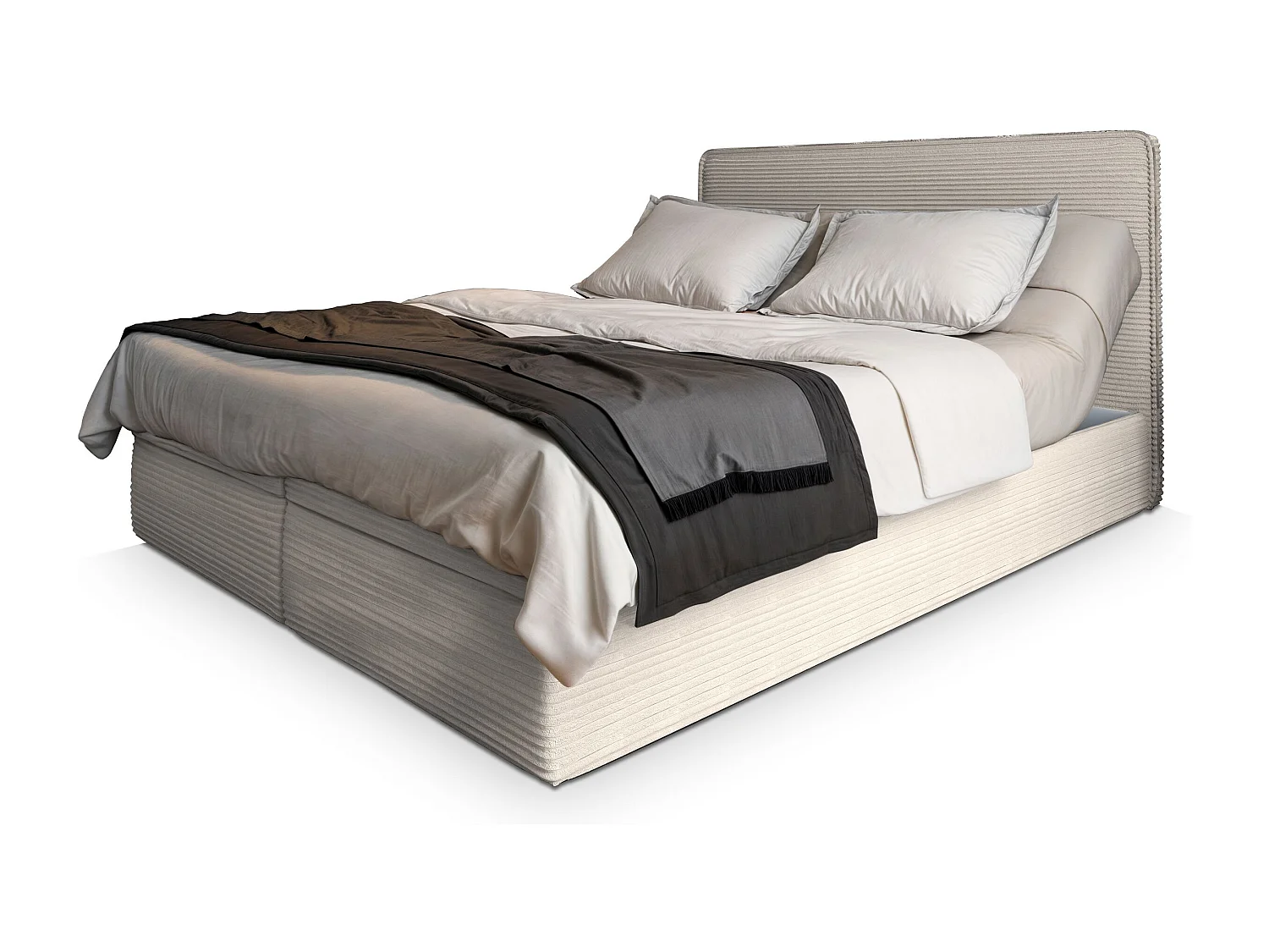 Lit continental ASTOR, 140x200 cm, Tissu en velours côtelé, Couleur crème
