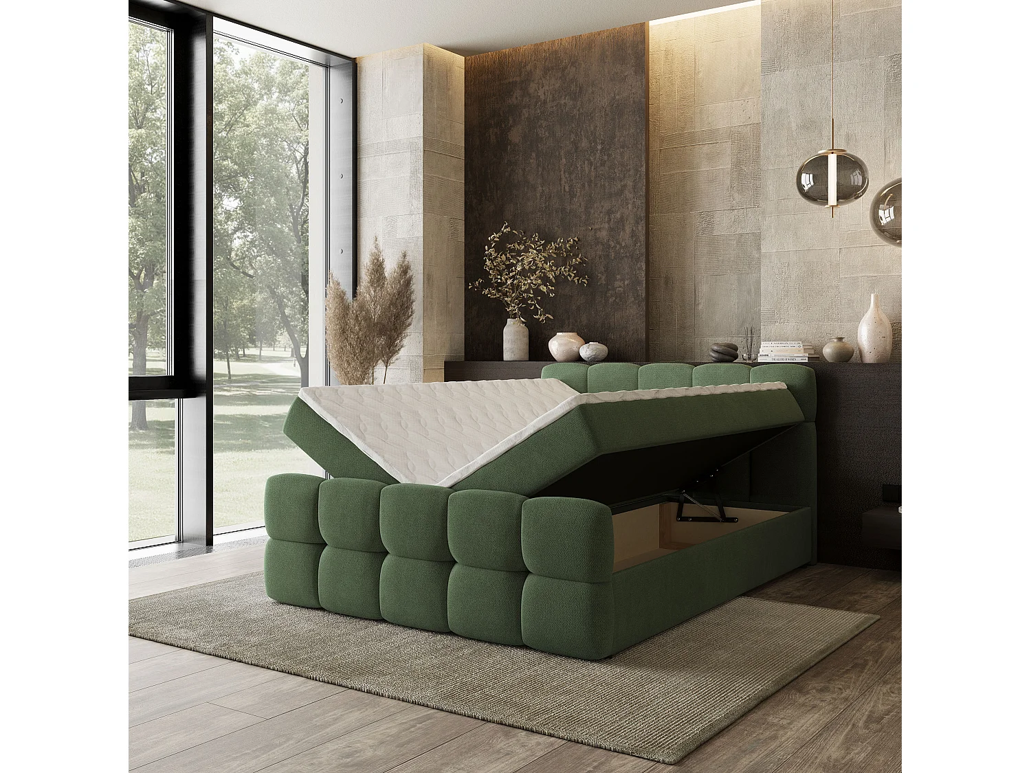 Boxspringbed BRUME 140x200 cm Set met hoofdbord, bedbodem en matras, Groen