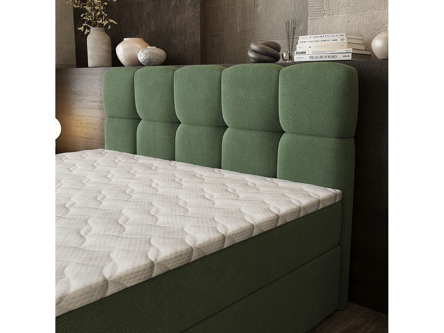 Boxspringbed BRUME 140x200 cm Set met hoofdbord, bedbodem en matras, Groen