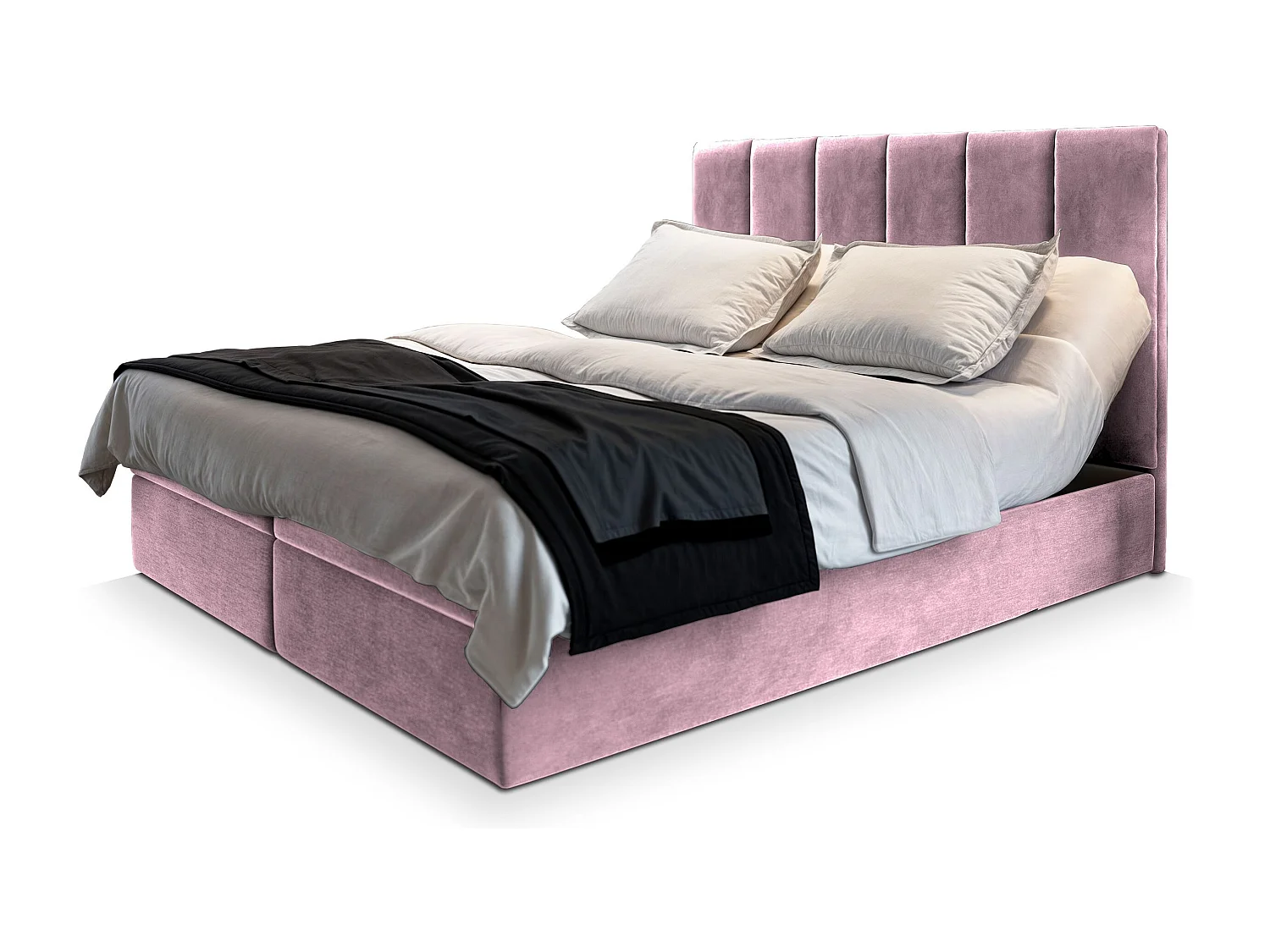 Lit continental BARINO, 160x200 cm, Tissu pelucheux, Rose