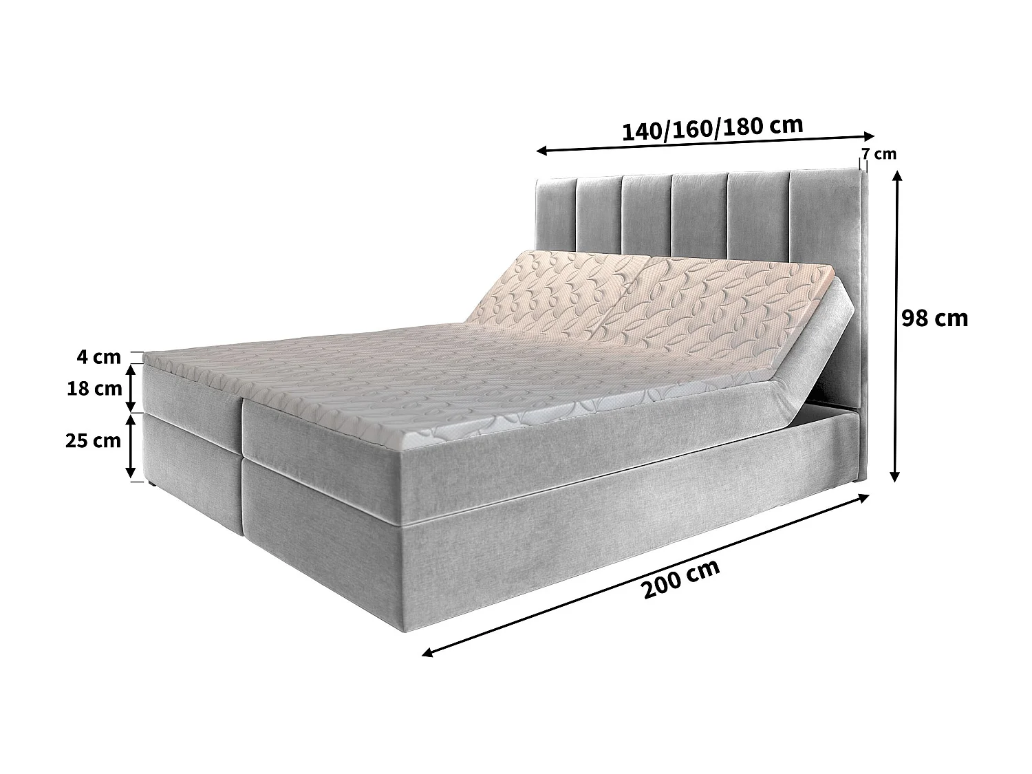 Lit continental BARINO, 160x200 cm, Tissu pelucheux, Rose