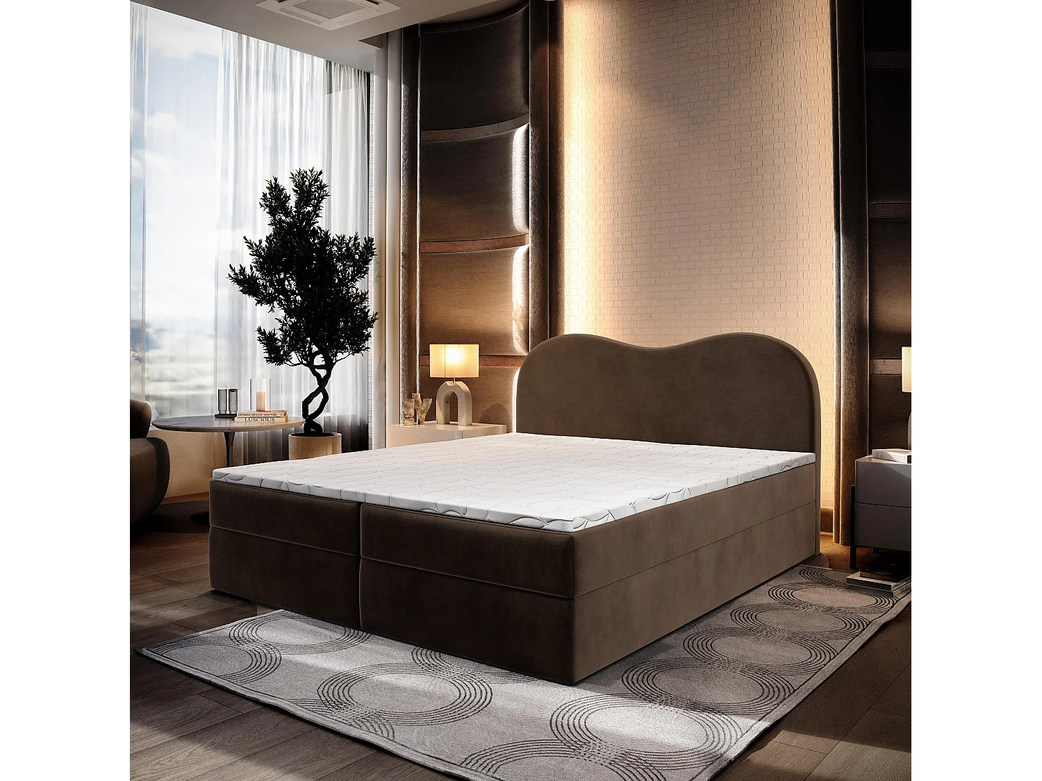 Boxspringbed FLUVIA 140x200 cm Set met hoofdbord, bedbodem en matras, Bruin