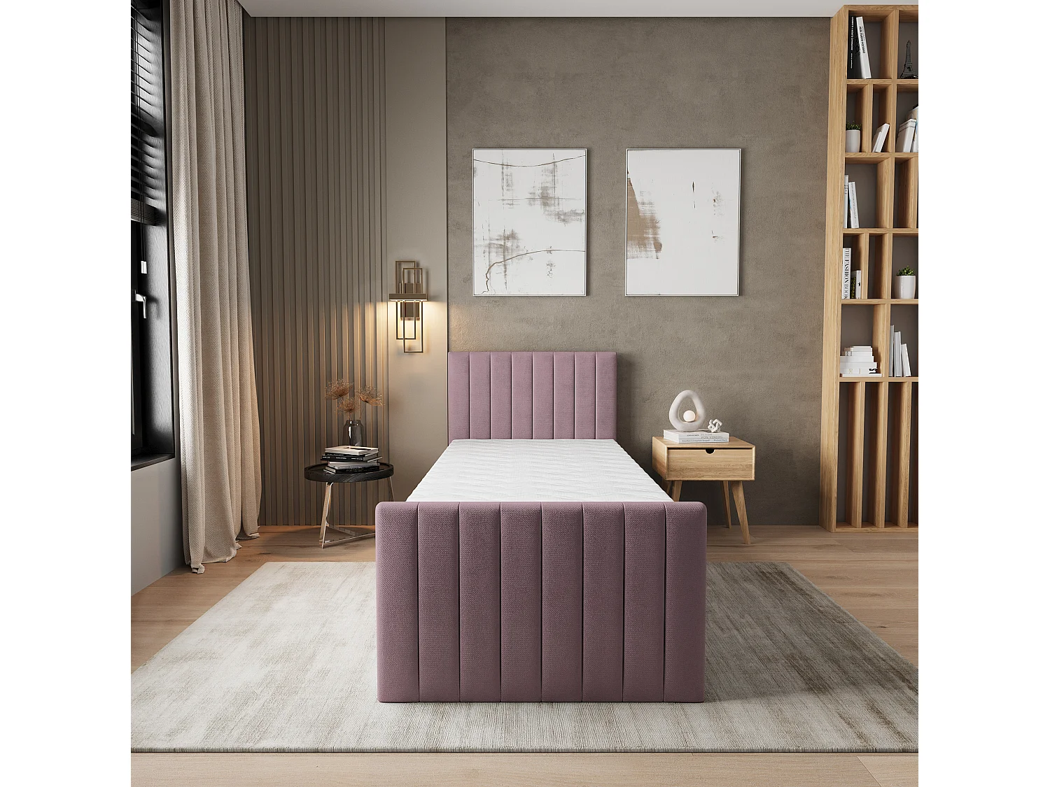 Lit boxspring ARION 80x200 cm avec tête de lit, sommier et matelas, Rose poudré