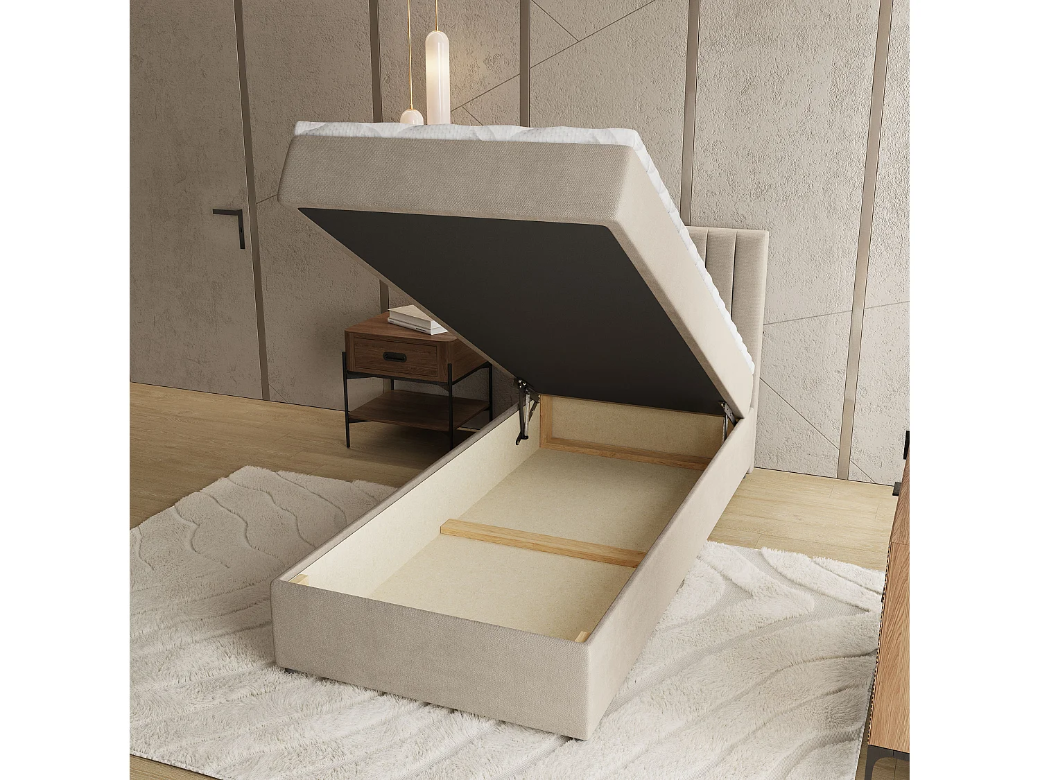 Boxspringbed BRESEL 100x200 cm Set met hoofdbord, bedbodem en matras, Beige