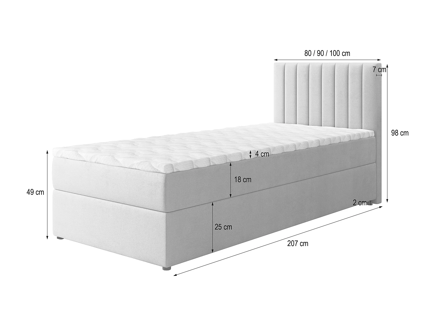 Boxspringbed BRESEL 100x200 cm Set met hoofdbord, bedbodem en matras, Beige