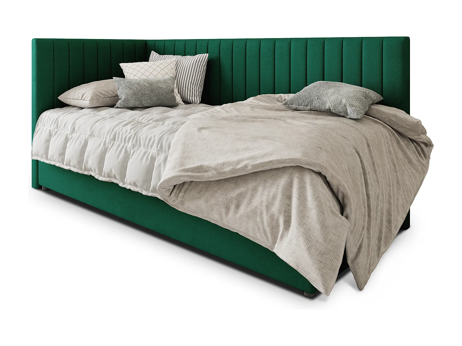 Boxspringbed ARIS 90x200 cm Set met hoofdbord, bedbodem en matras, Dennengroen