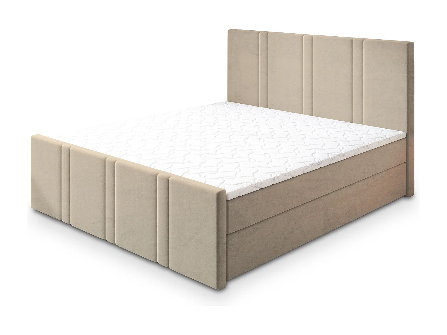 Lit continental COMOZA, 140x200 cm, Tissu pelucheux, Beige