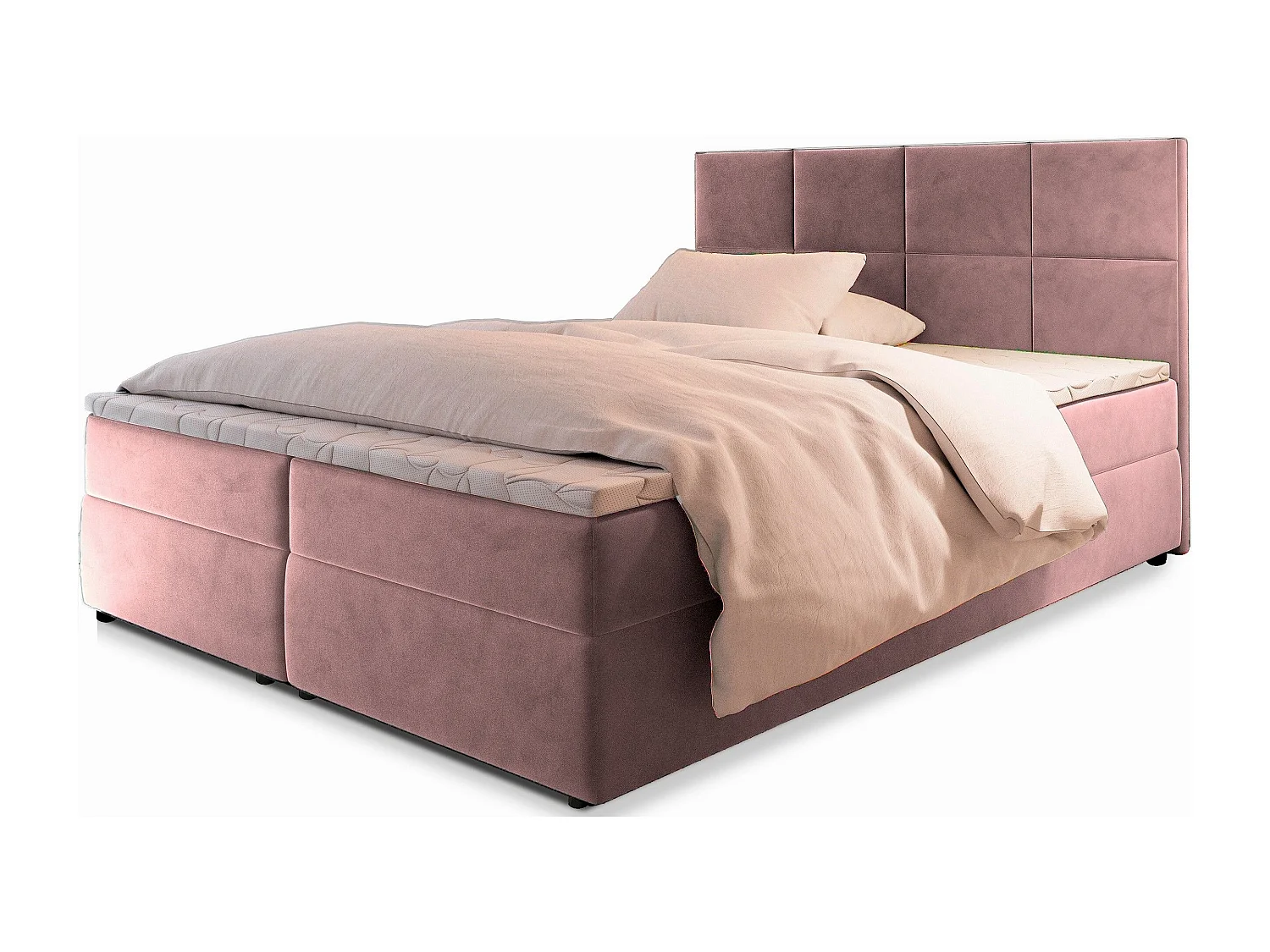 Boxspringbed LENA 140x200 cm Set met hoofdbord, bedbodem en matras, Poederroze