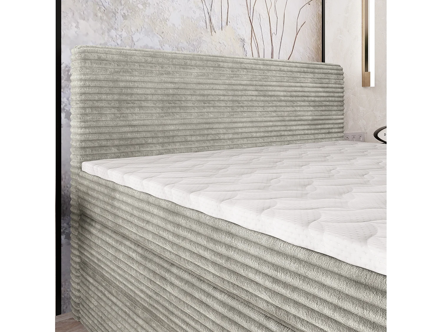 Boxspringbed LUNERA 140x200 cm Set met hoofdbord, bedbodem en matras, Lichtgrijs