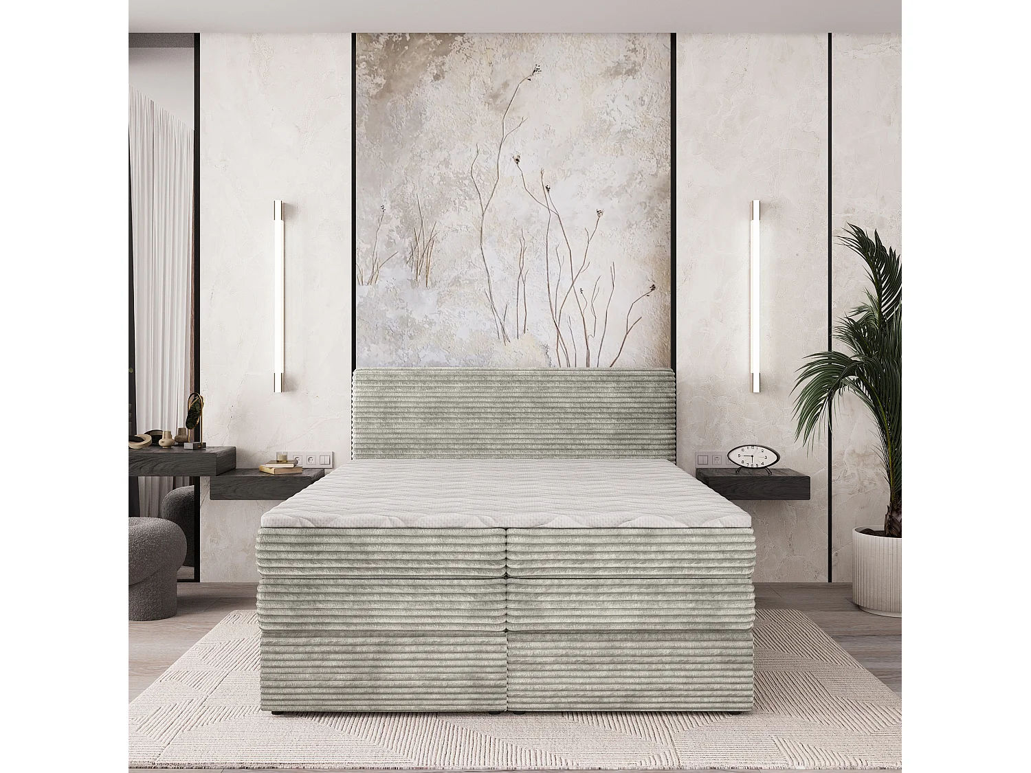 Boxspringbed LUNERA 140x200 cm Set met hoofdbord, bedbodem en matras, Lichtgrijs