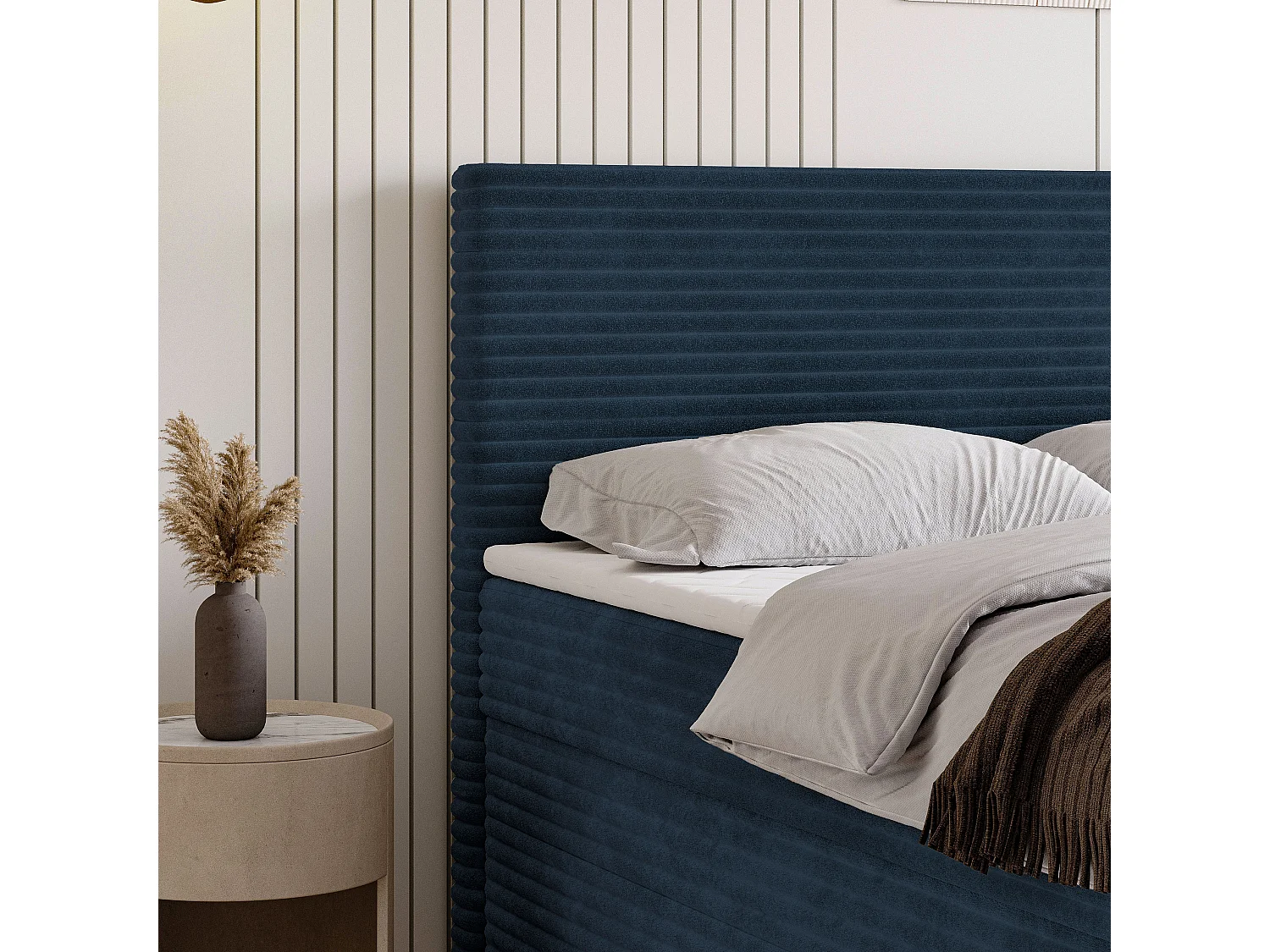 Boxspringbed NOLEN 160x200 cm Set met hoofdbord, bedbodem en matras, Blauw