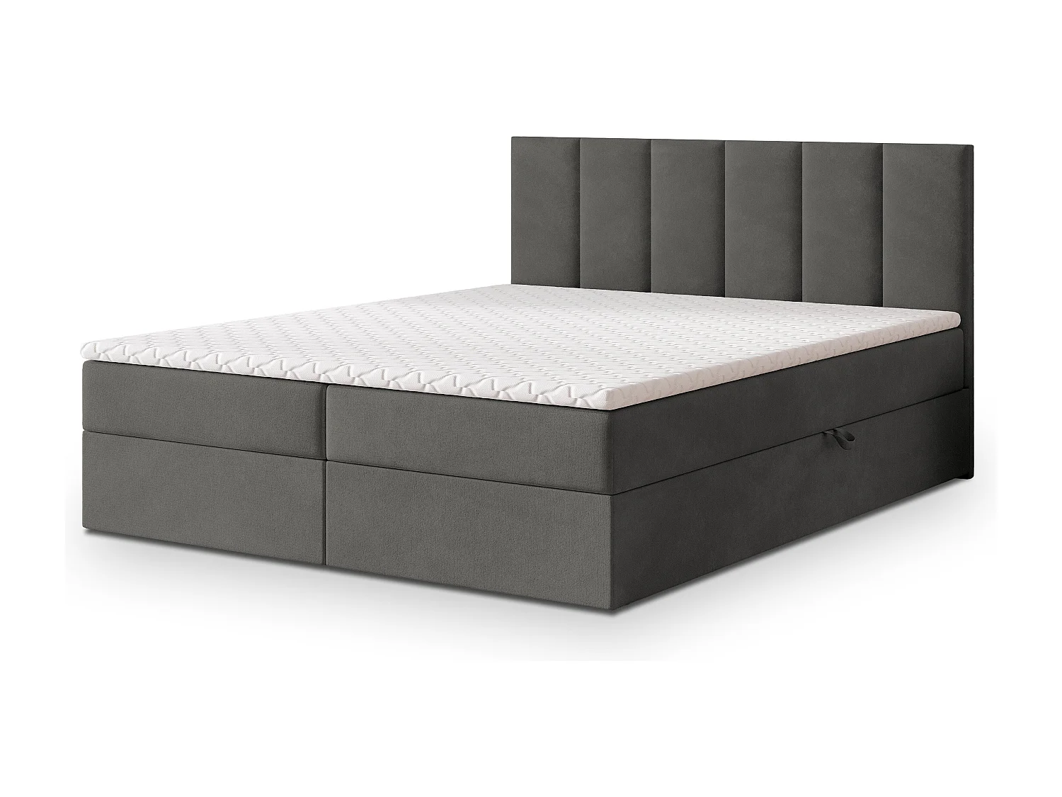 Lit continental MERIL, 180x200 cm, Tissu pelucheux, Gris