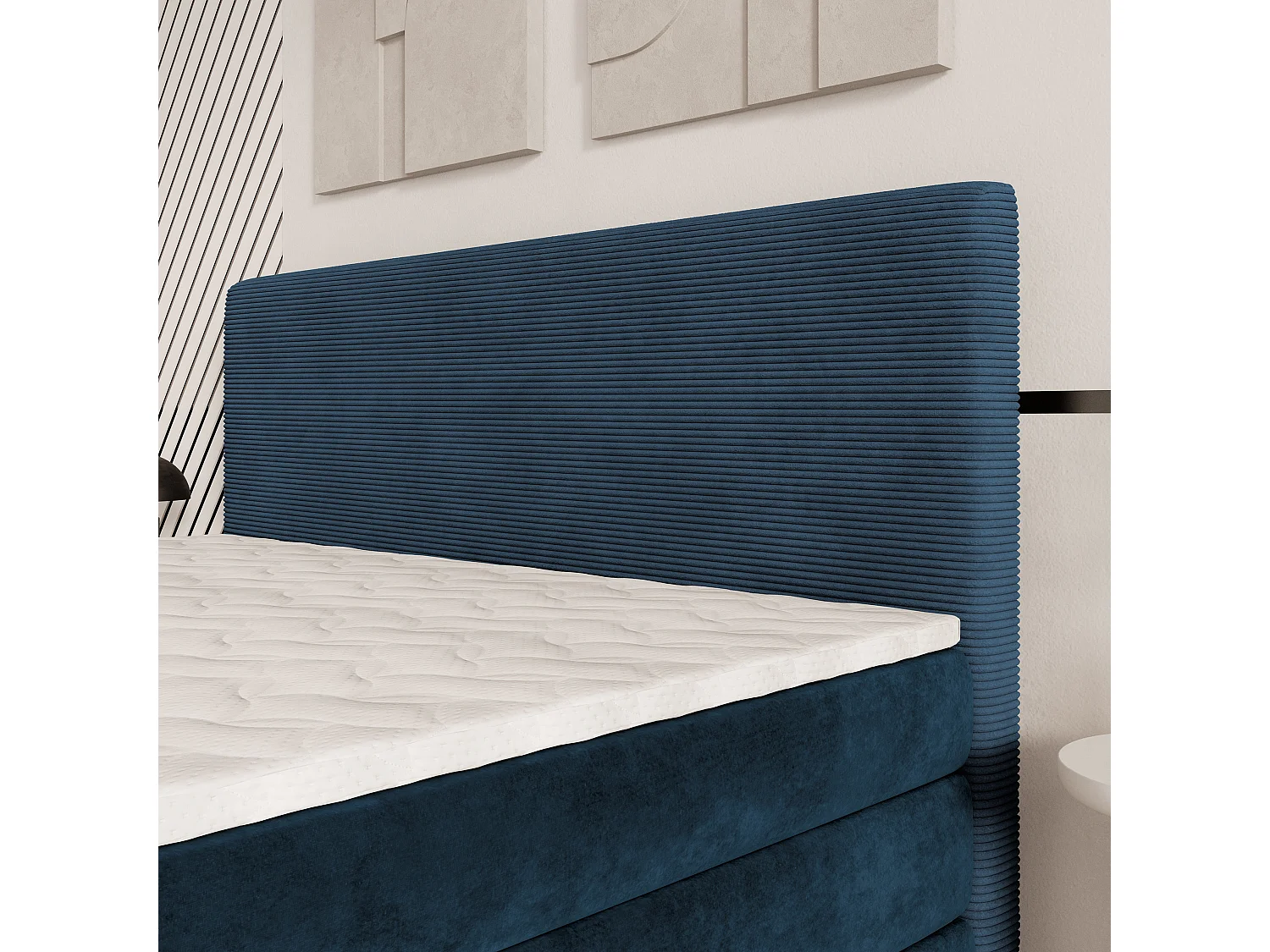 Lit continental MATERN, 140x200 cm, Tissu pelucheux, Bleu