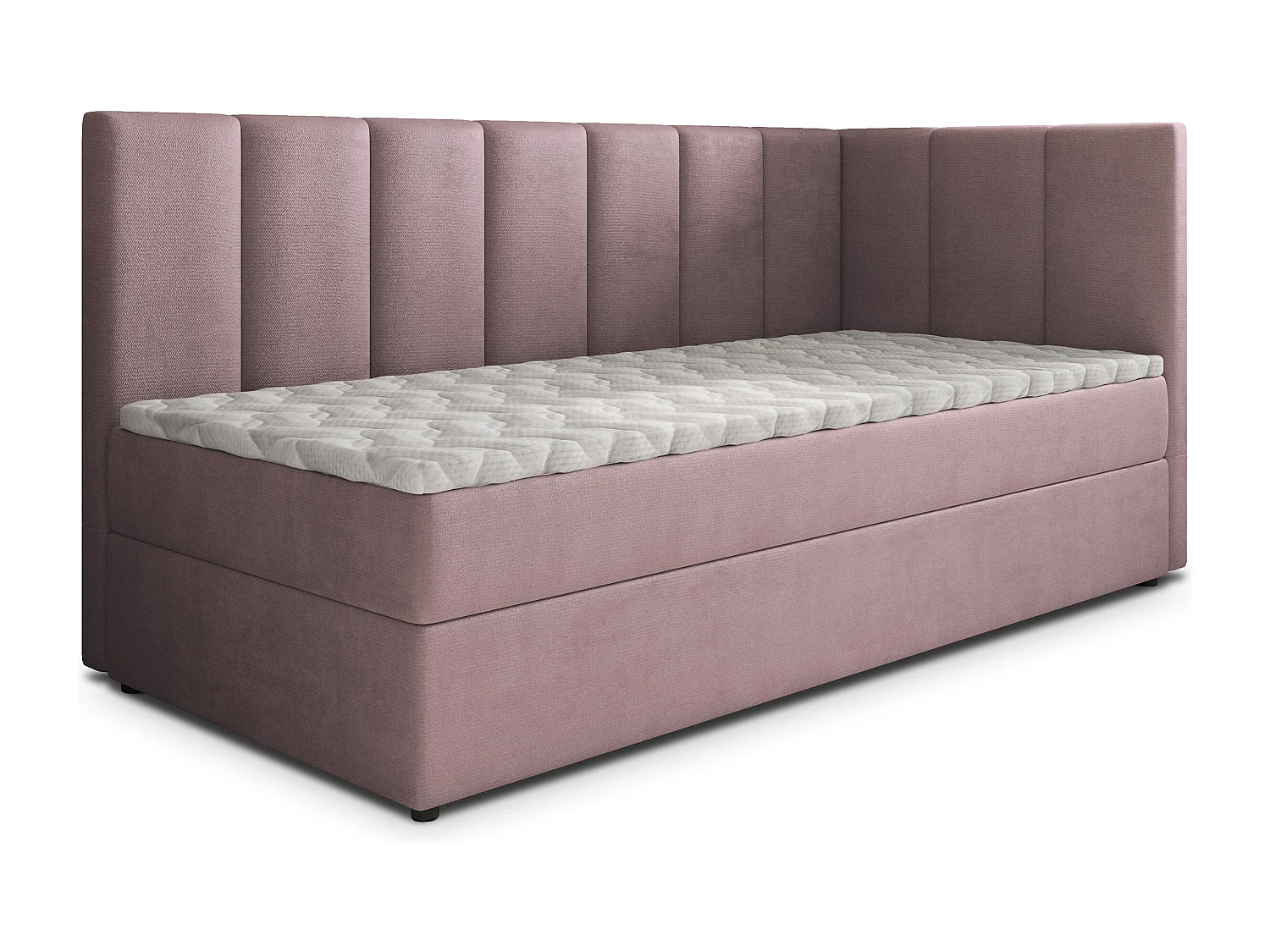 Boxspringbed BEVE 100x200 cm Set met hoofdbord, bedbodem en matras, Poederroze