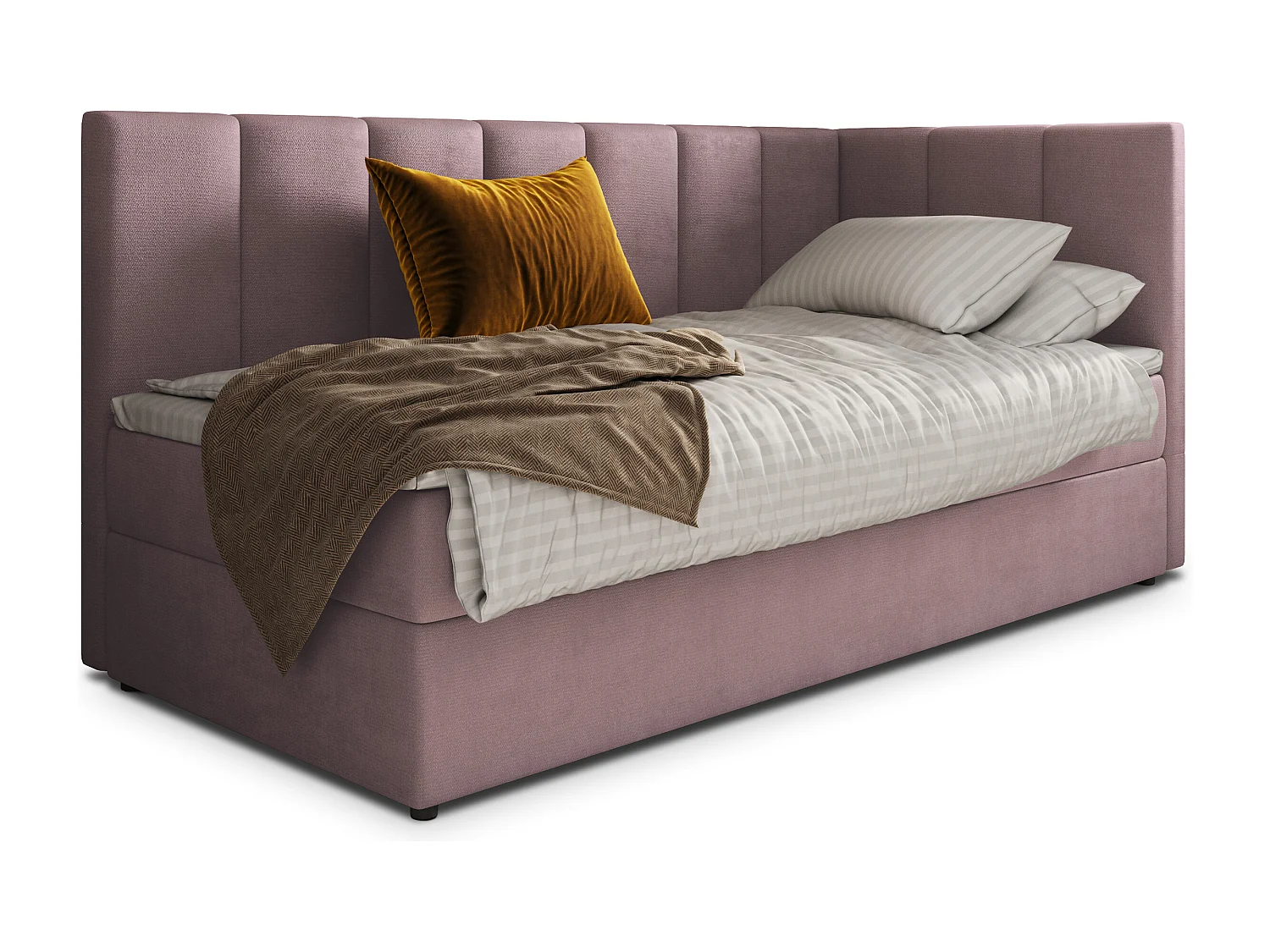 Boxspringbed BEVE 100x200 cm Set met hoofdbord, bedbodem en matras, Poederroze