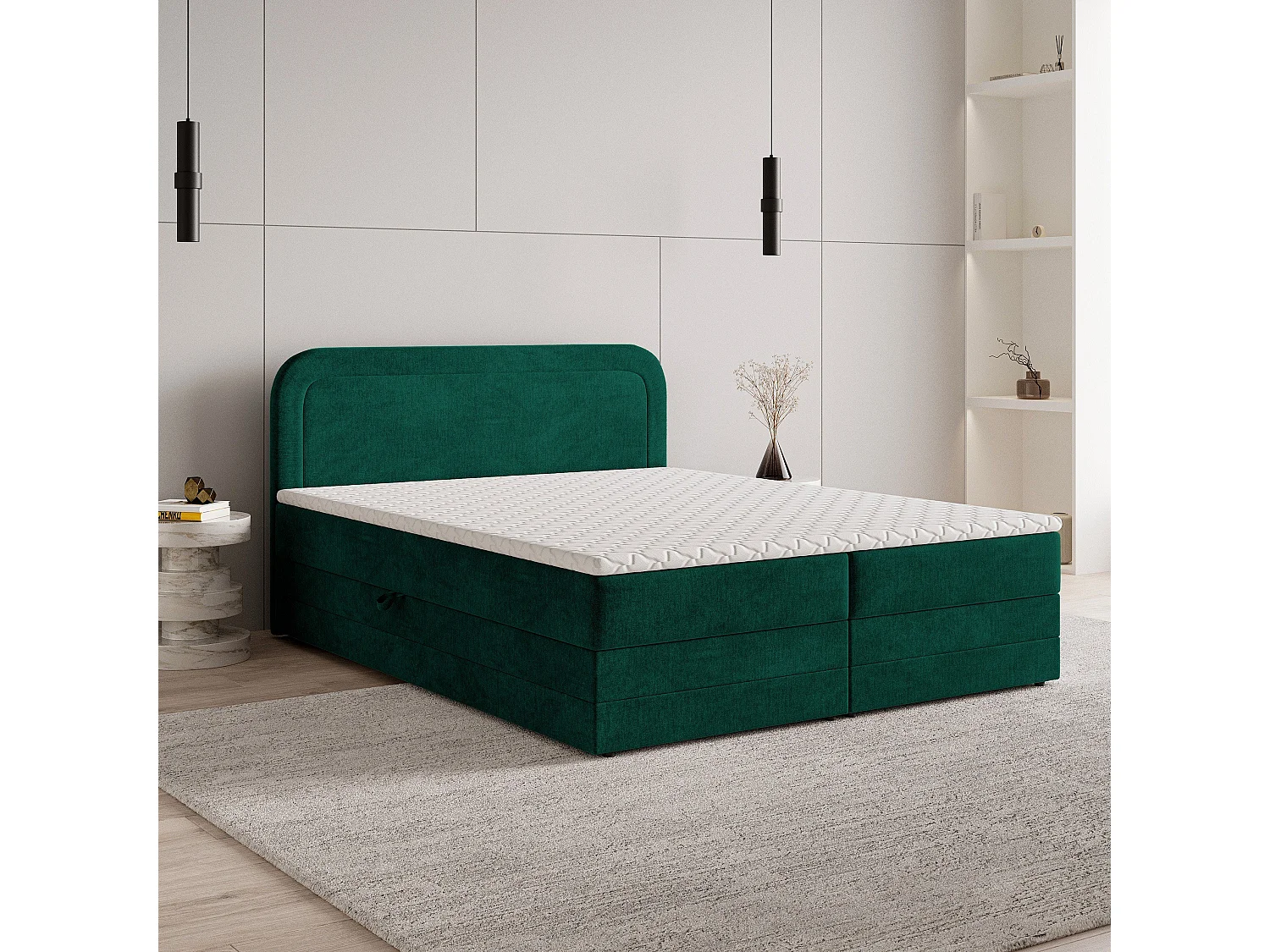 Boxspringbed ARMEL 180x200 cm Set met hoofdbord, bedbodem en matras, Dennengroen