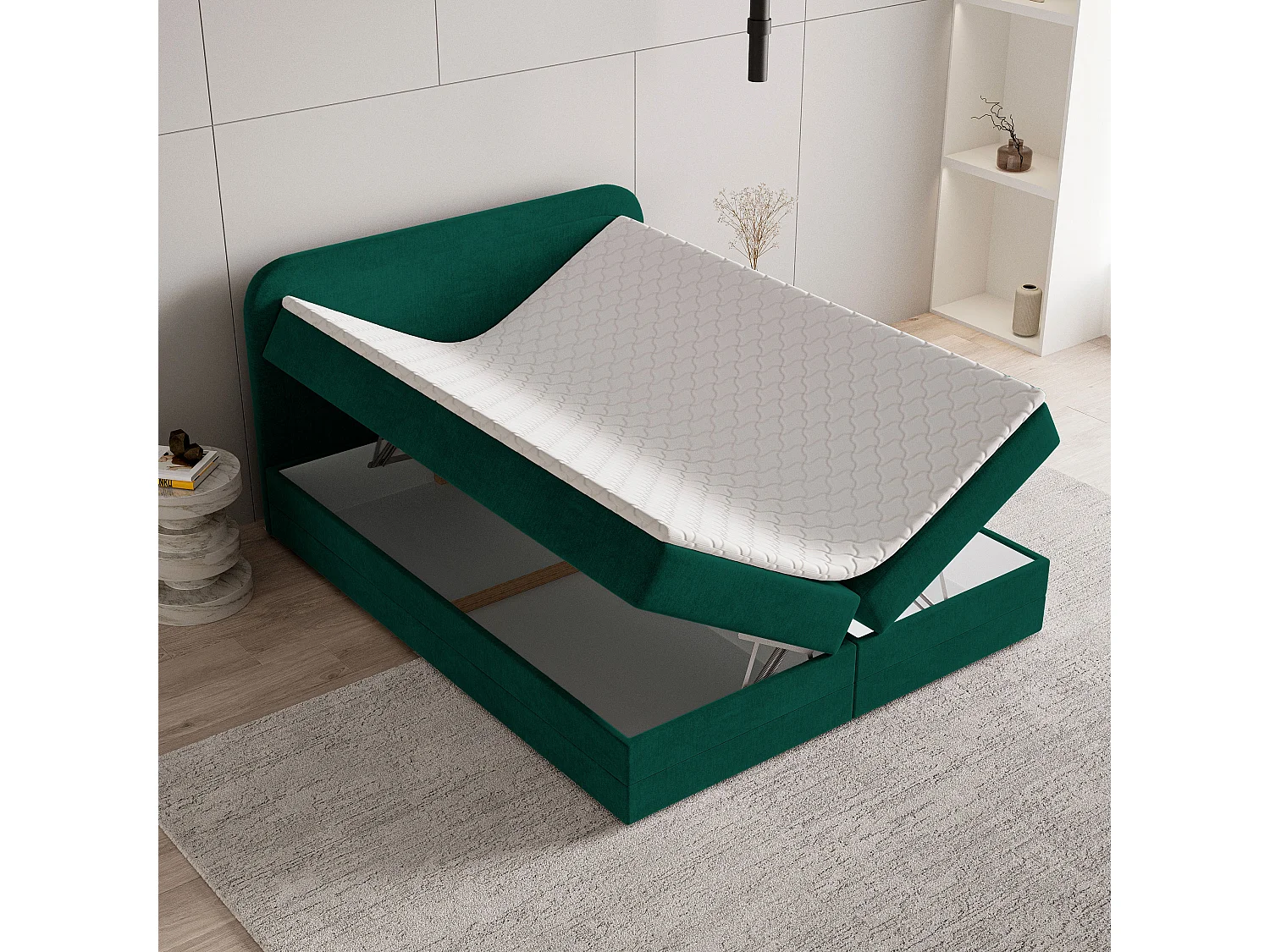 Boxspringbed ARMEL 180x200 cm Set met hoofdbord, bedbodem en matras, Dennengroen