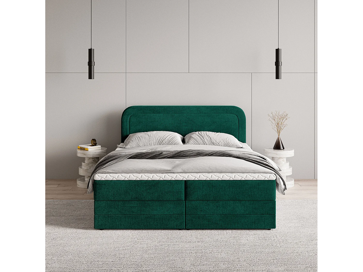 Boxspringbed ARMEL 180x200 cm Set met hoofdbord, bedbodem en matras, Dennengroen