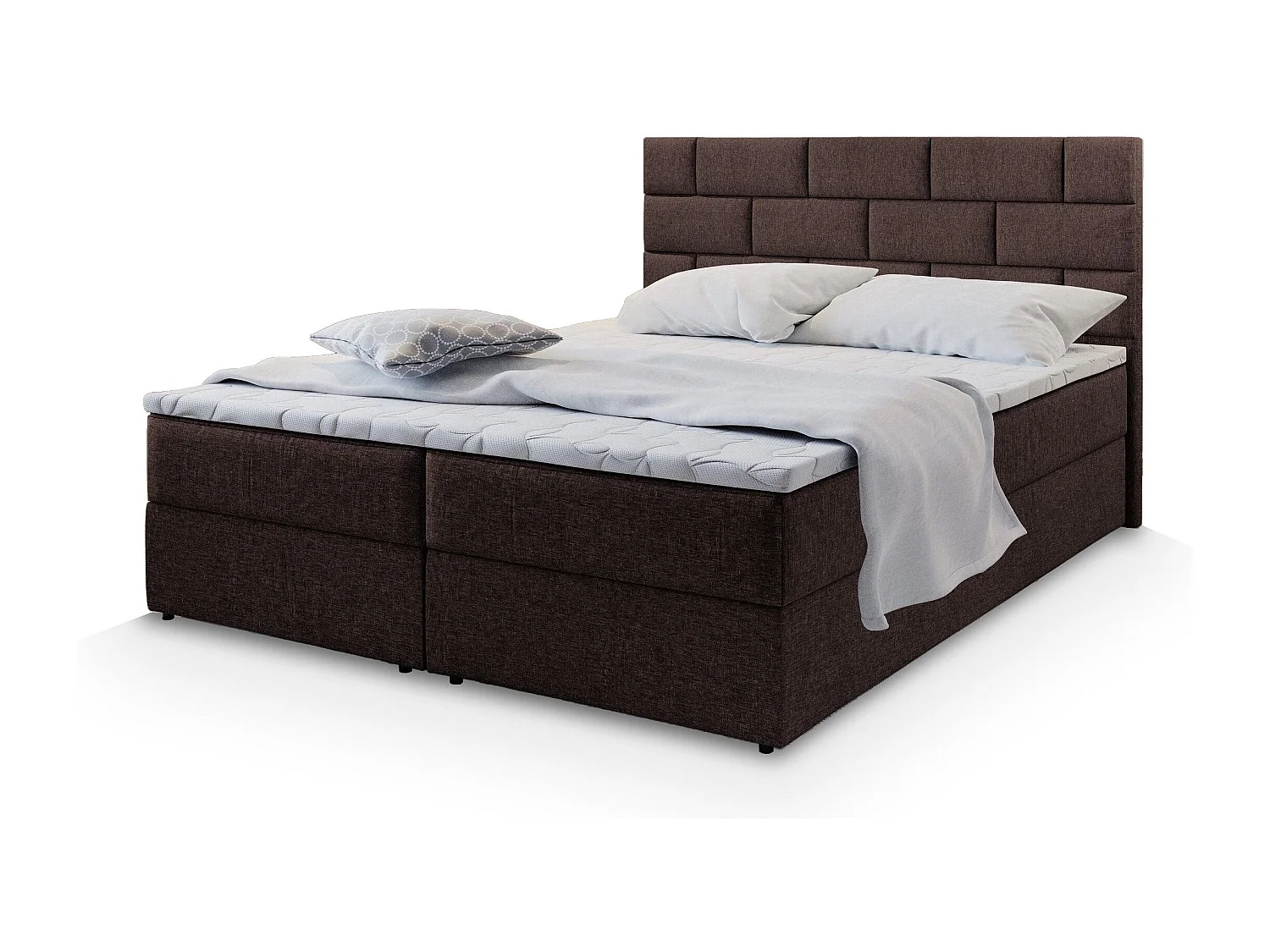 Boxspringbed KERLO 160x200 cm Set met hoofdbord, bedbodem en matras, Bruin