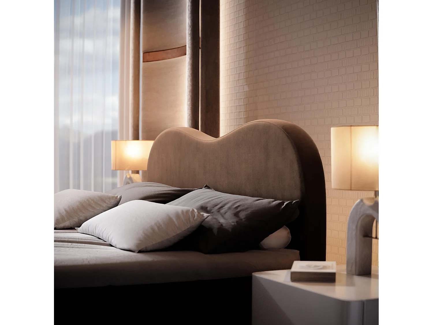 Boxspringbed FLUVIA 160x200 cm Set met hoofdbord, bedbodem en matras, Bruin