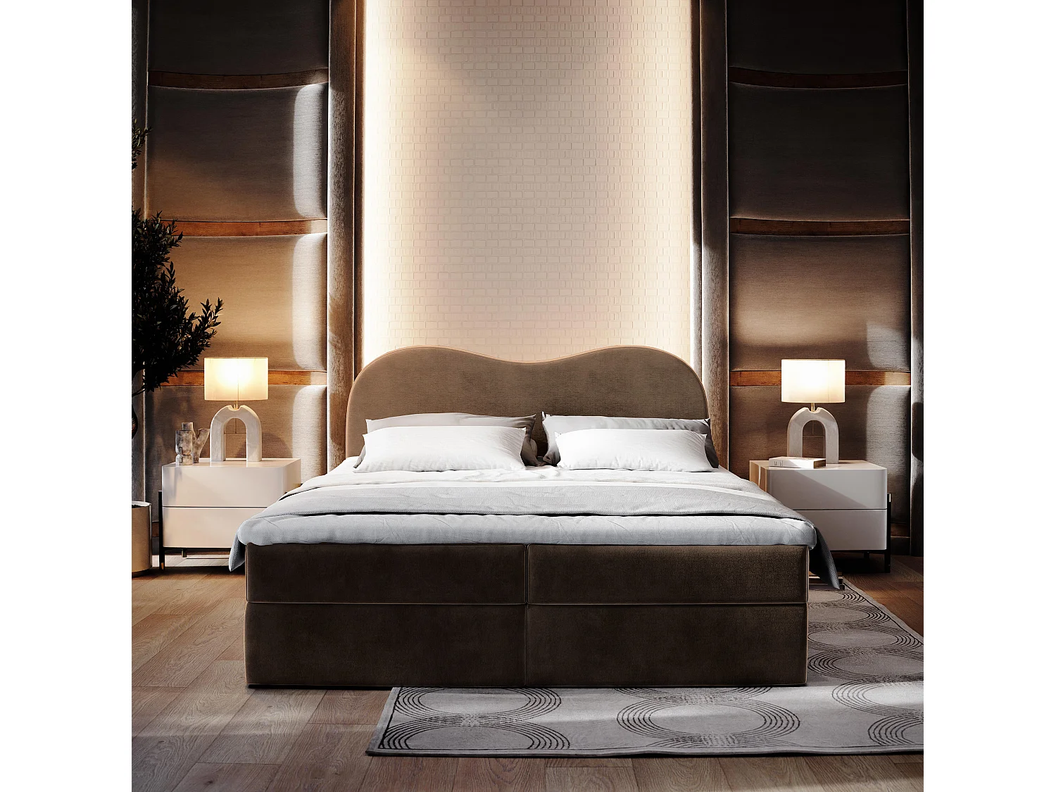 Boxspringbed FLUVIA 160x200 cm Set met hoofdbord, bedbodem en matras, Bruin