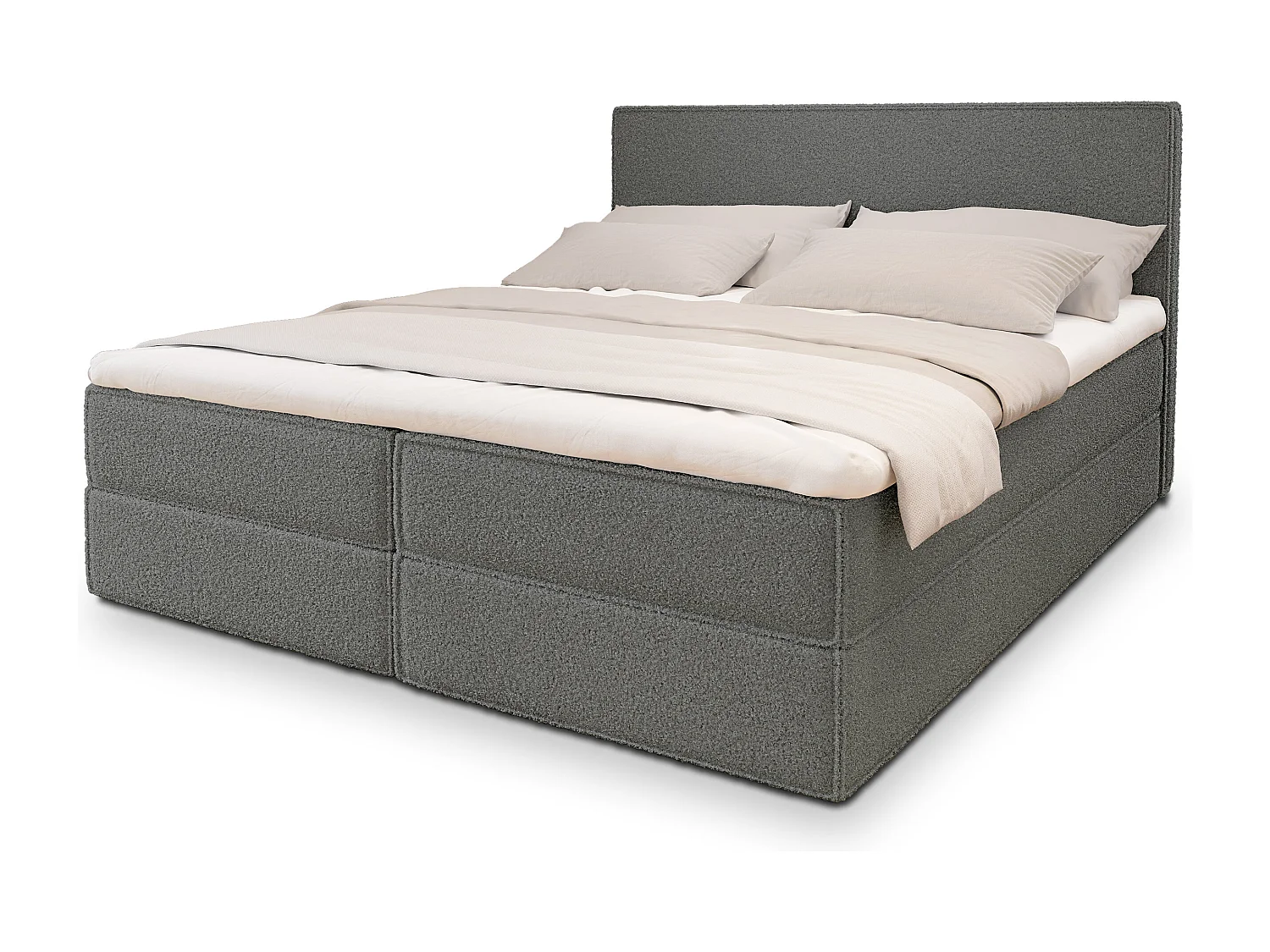 Lit continental PELLIO, 180x200 cm, Tissu bouclé, Gris