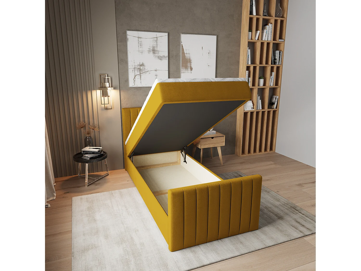 Boxspringbed ARION 80x200 cm Set met hoofdbord, bedbodem en matras, Geel