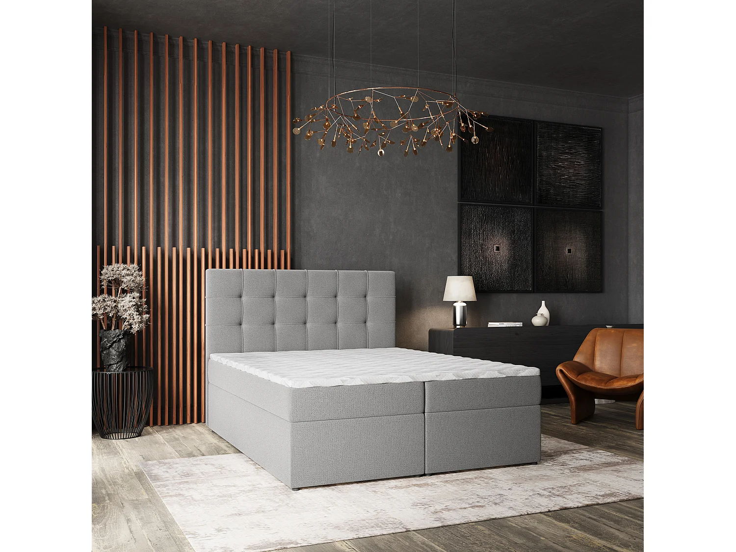 Boxspringbed PALMA 160x200 cm Set met hoofdbord, bedbodem en matras, Grijs