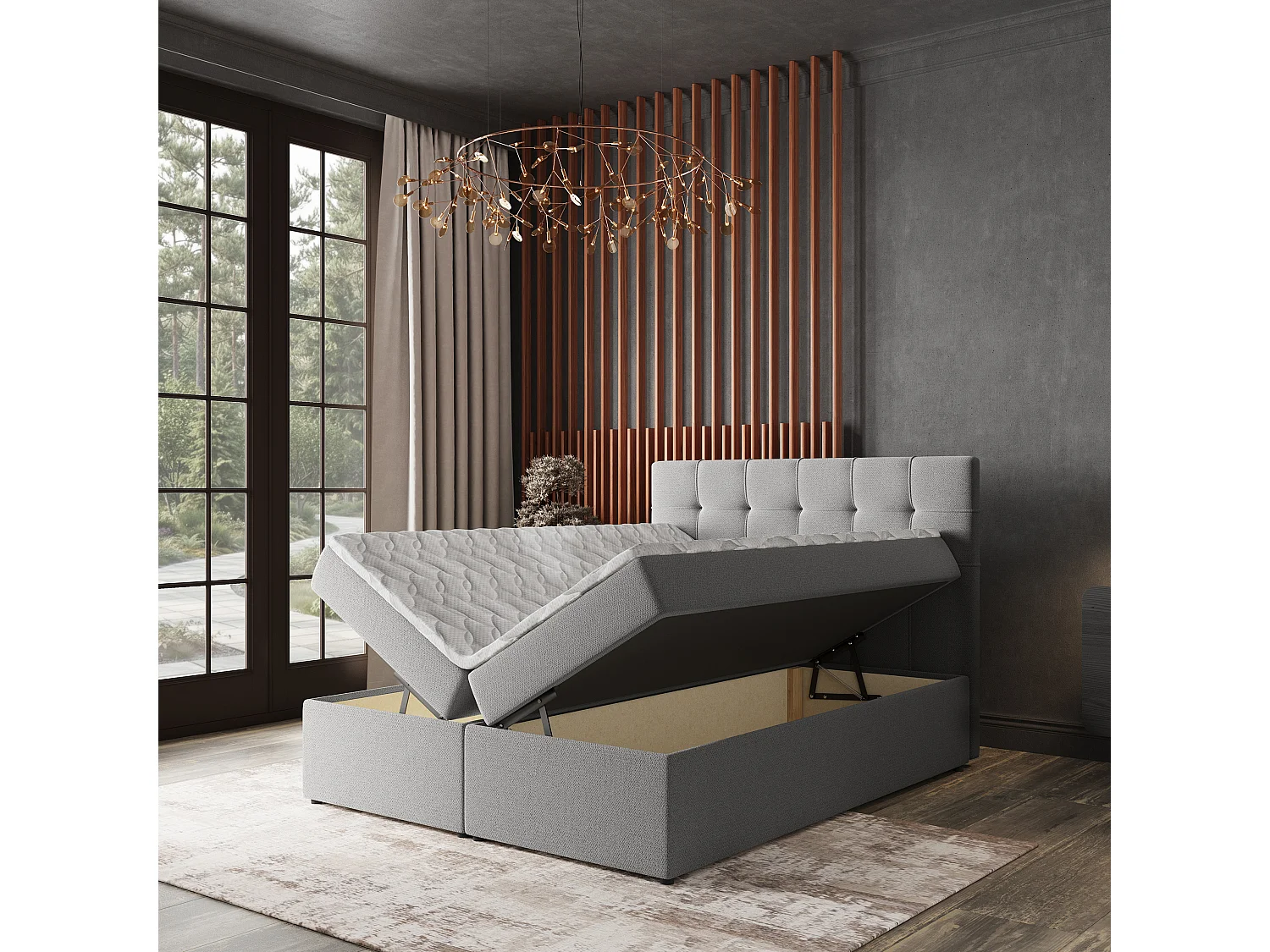 Boxspringbed PALMA 160x200 cm Set met hoofdbord, bedbodem en matras, Grijs