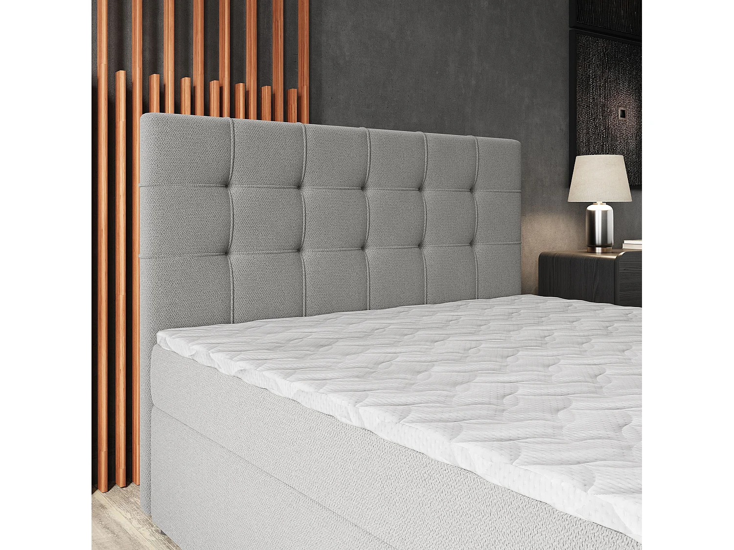 Boxspringbed PALMA 160x200 cm Set met hoofdbord, bedbodem en matras, Grijs