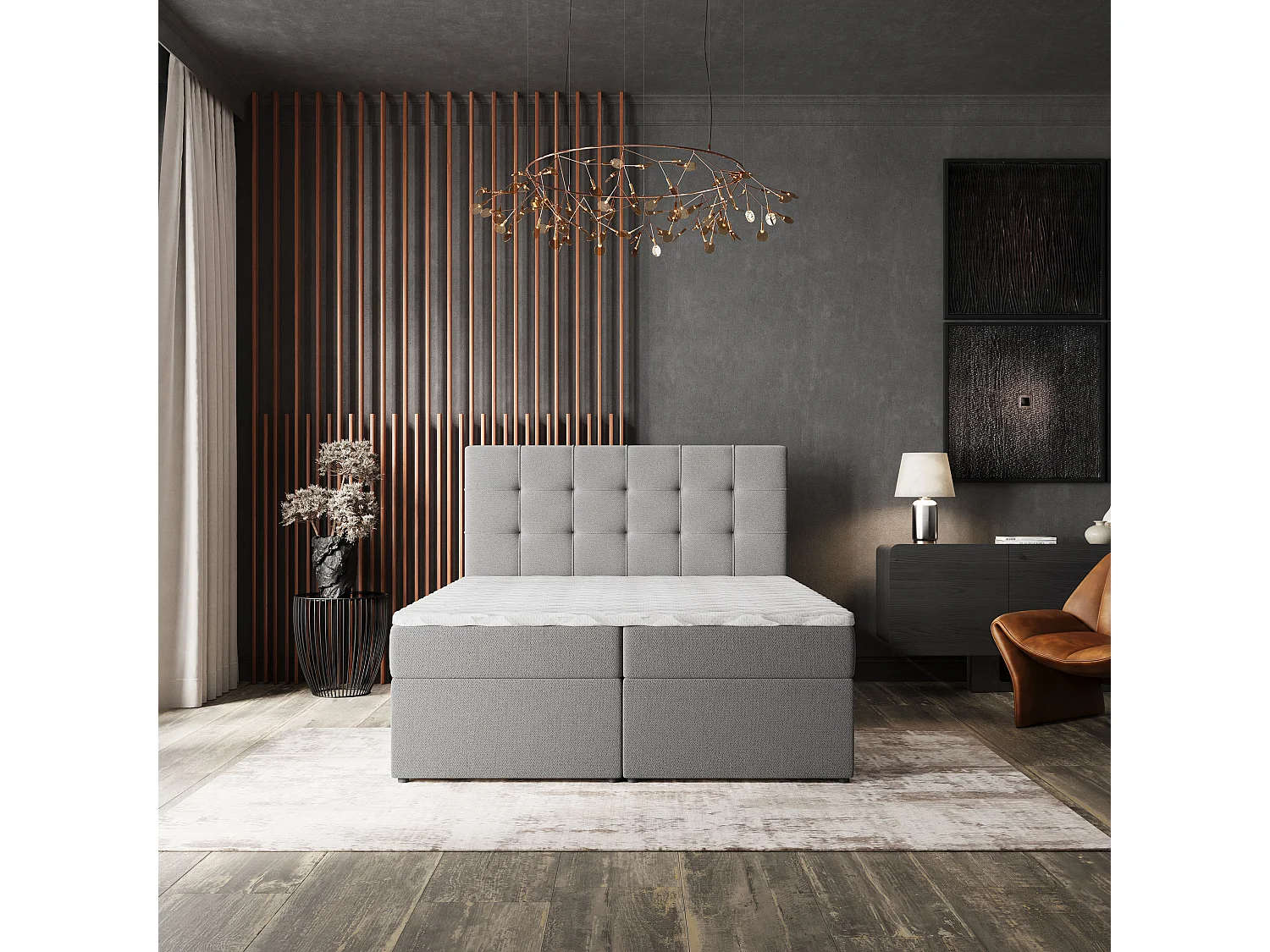 Boxspringbed PALMA 160x200 cm Set met hoofdbord, bedbodem en matras, Grijs