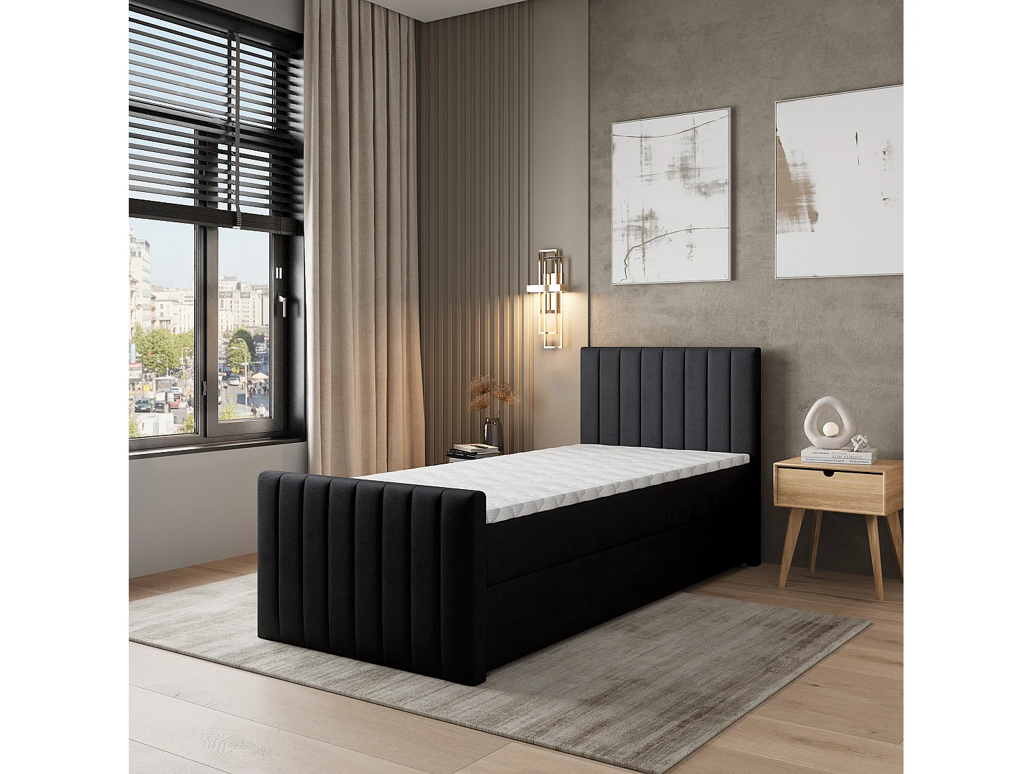 Boxspringbed ARION 80x200 cm Set met hoofdbord, bedbodem en matras, Zwart