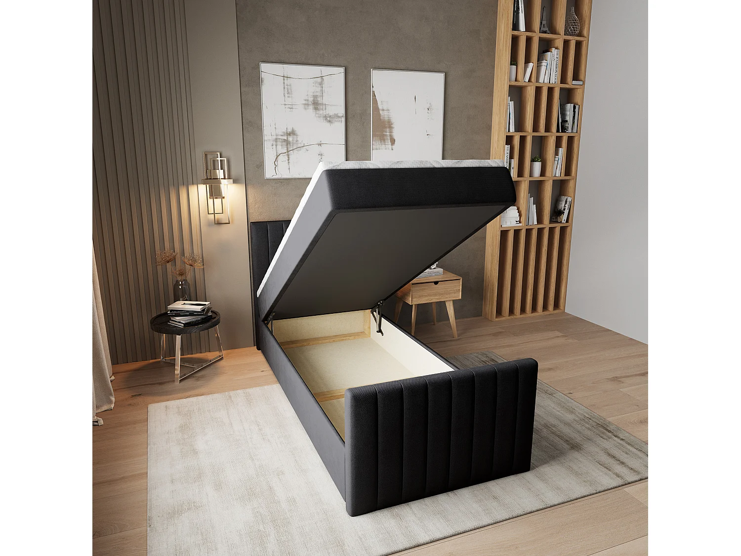 Boxspringbed ARION 80x200 cm Set met hoofdbord, bedbodem en matras, Zwart