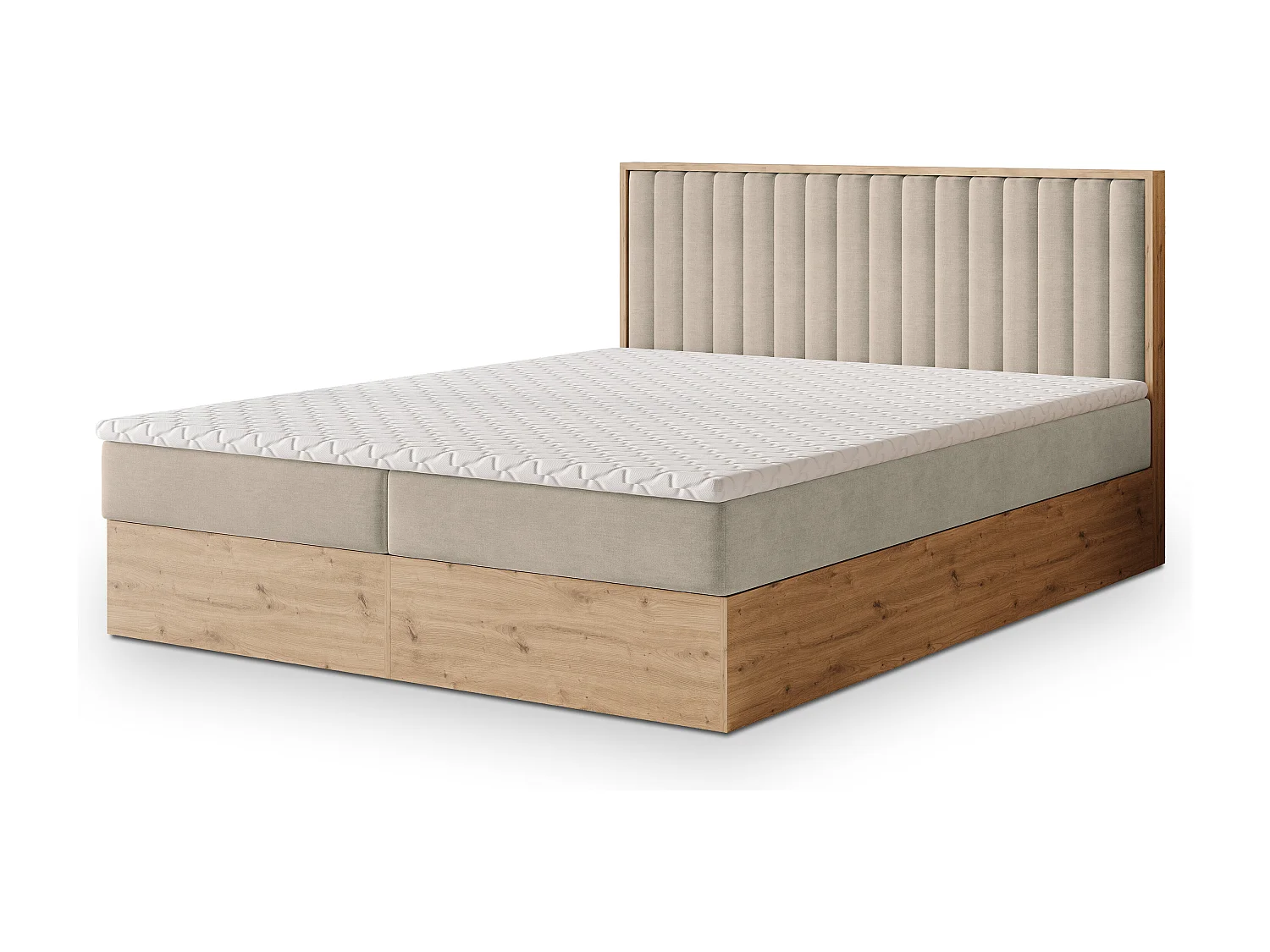 Lit continental VARELI, 140x200 cm, Tissu tressé, Beige