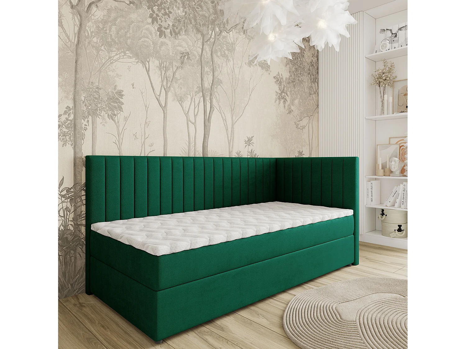 Boxspringbed ARIS 100x200 cm Set met hoofdbord, bedbodem en matras, Dennengroen