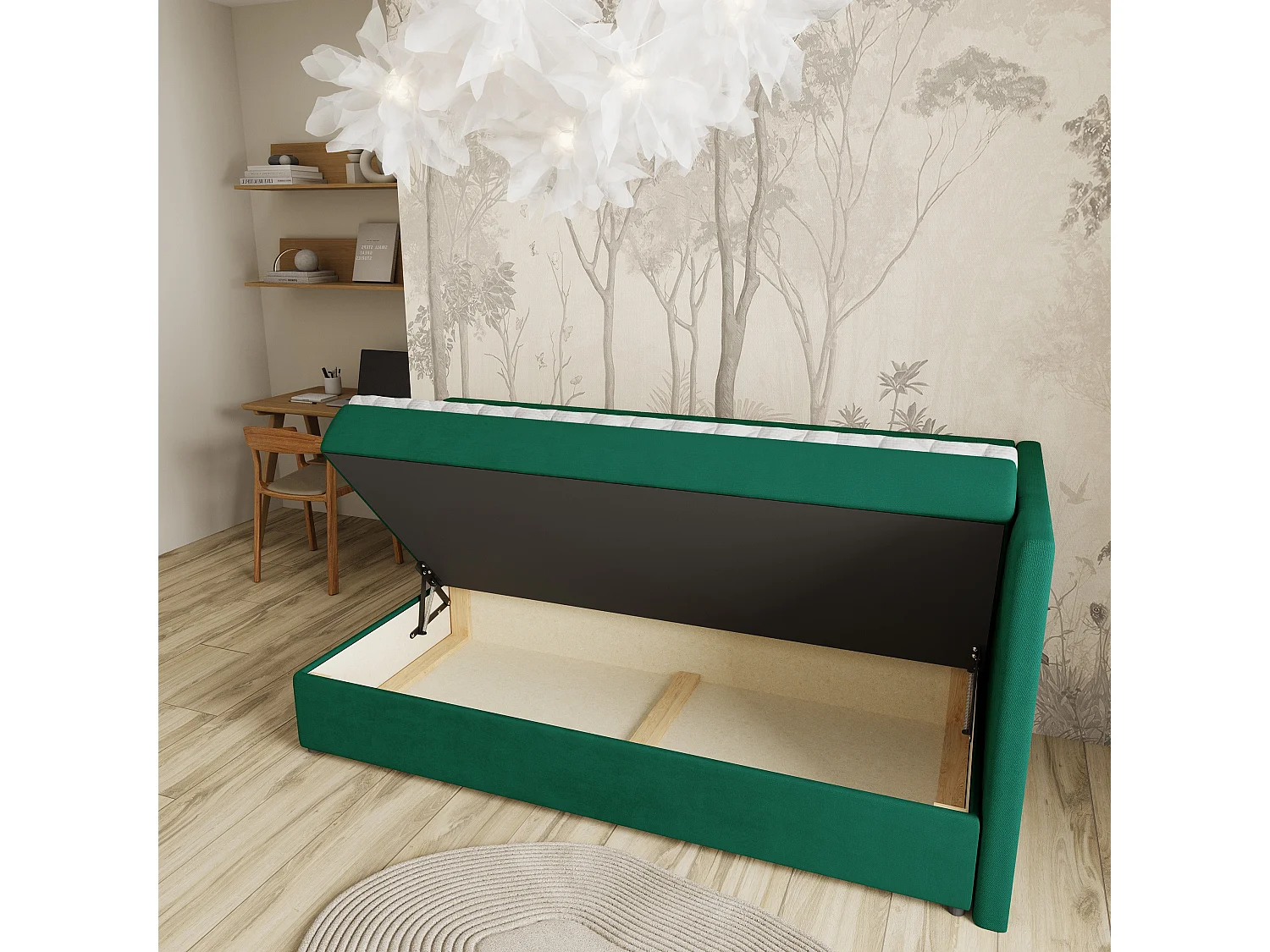 Boxspringbed ARIS 100x200 cm Set met hoofdbord, bedbodem en matras, Dennengroen