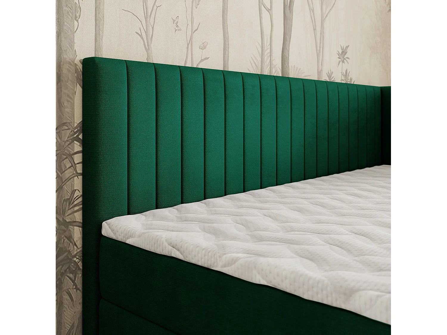Boxspringbed ARIS 100x200 cm Set met hoofdbord, bedbodem en matras, Dennengroen
