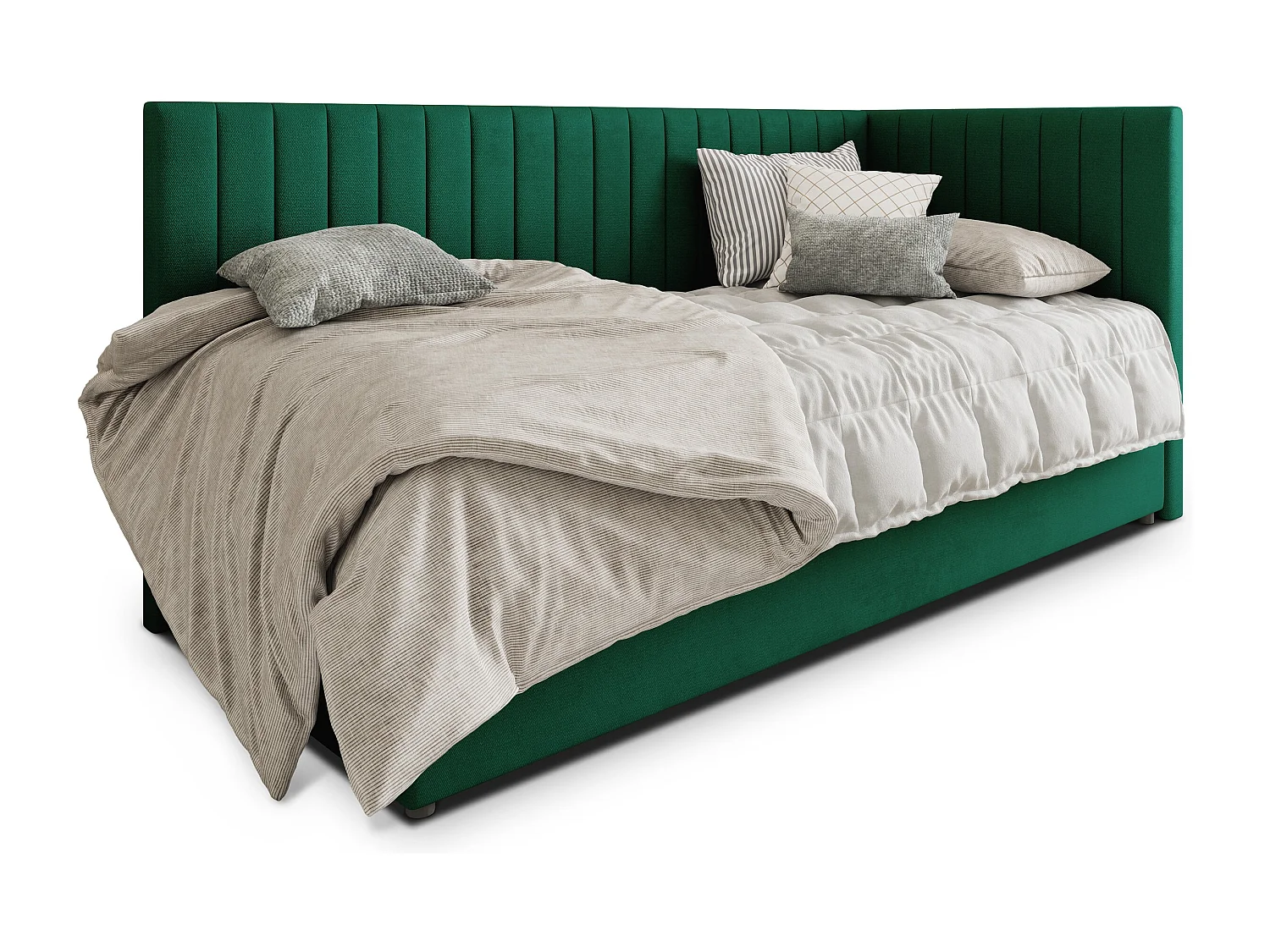 Boxspringbed ARIS 100x200 cm Set met hoofdbord, bedbodem en matras, Dennengroen
