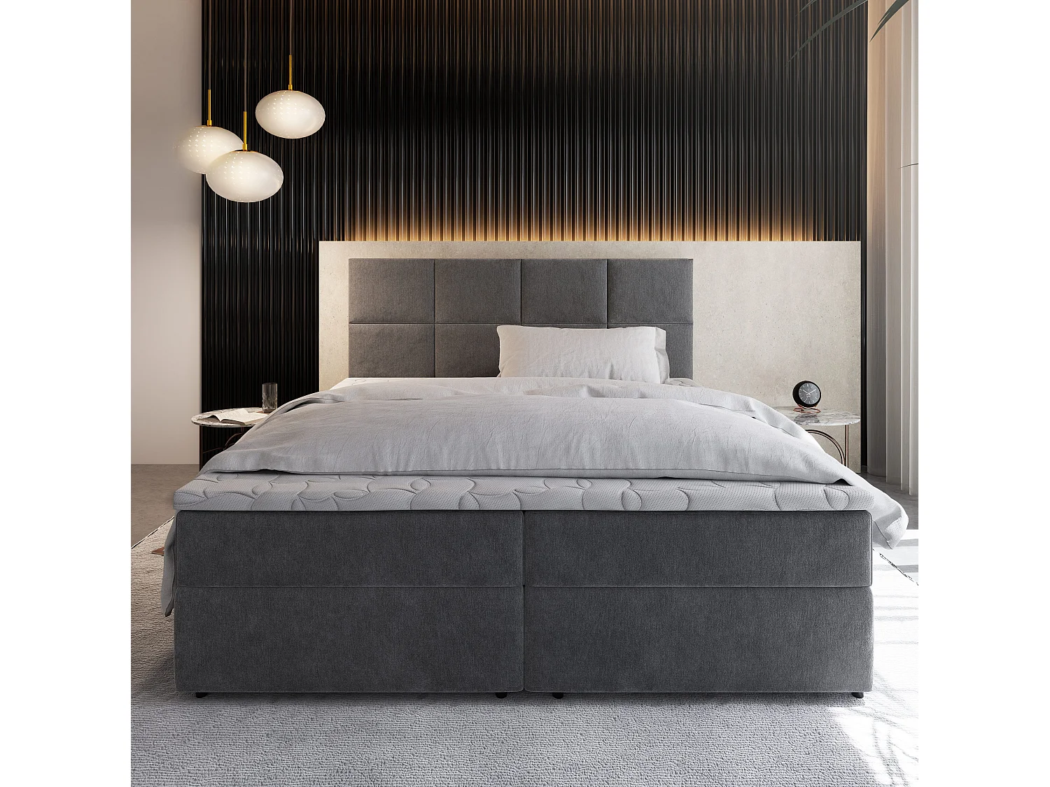 Boxspringbed LENA 160x200 cm Set met hoofdbord, bedbodem en matras, Blauw