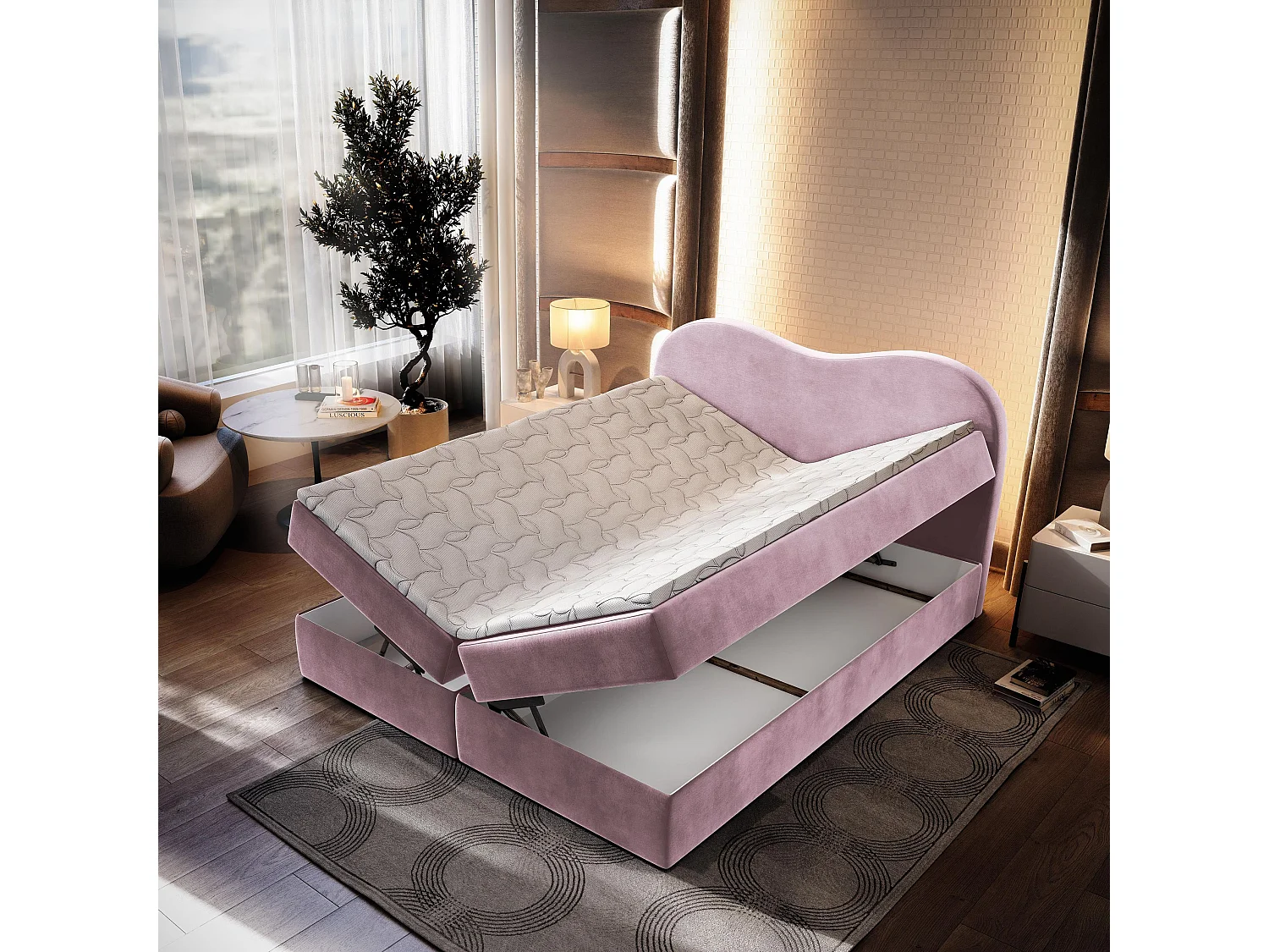 Boxspringbed FLUVIA 140x200 cm Set met hoofdbord, bedbodem en matras, Paars