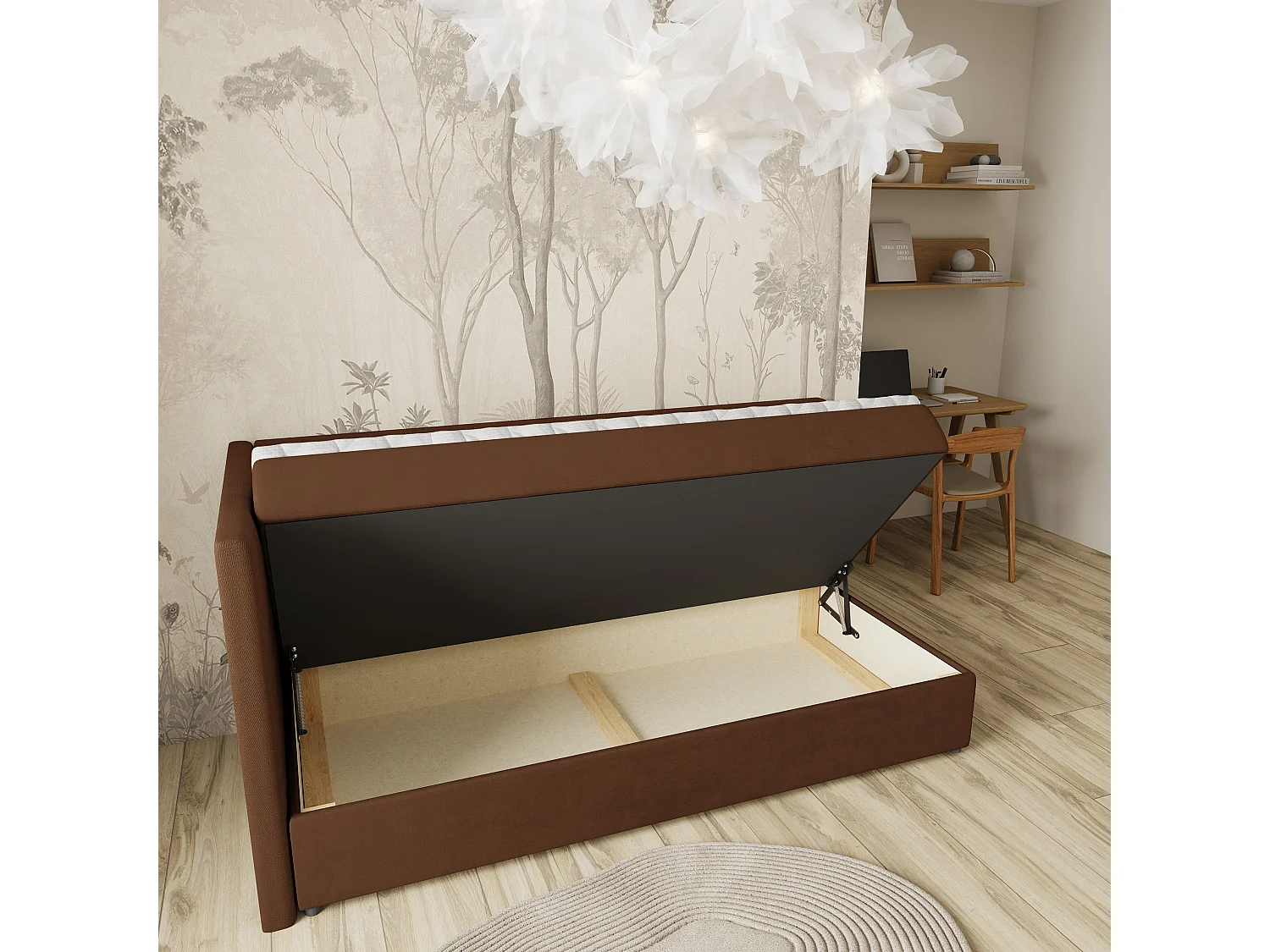 Boxspringbed ARIS 100x200 cm Set met hoofdbord, bedbodem en matras, Bruin