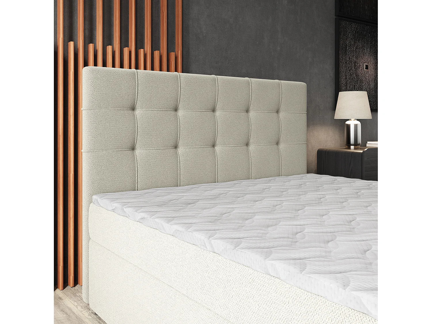 Lit continental PALMA, 180x200 cm, Tissu tressé, Couleur crème