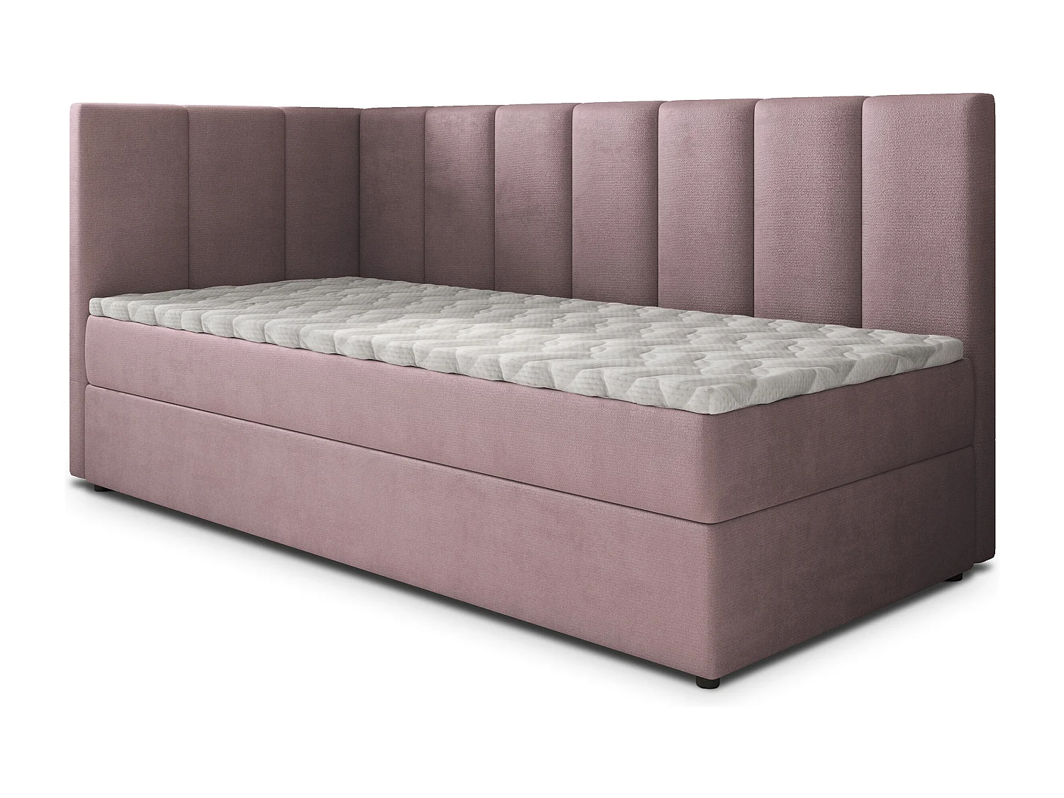 Boxspringbed BEVE 100x200 cm Set met hoofdbord, bedbodem en matras, Poederroze