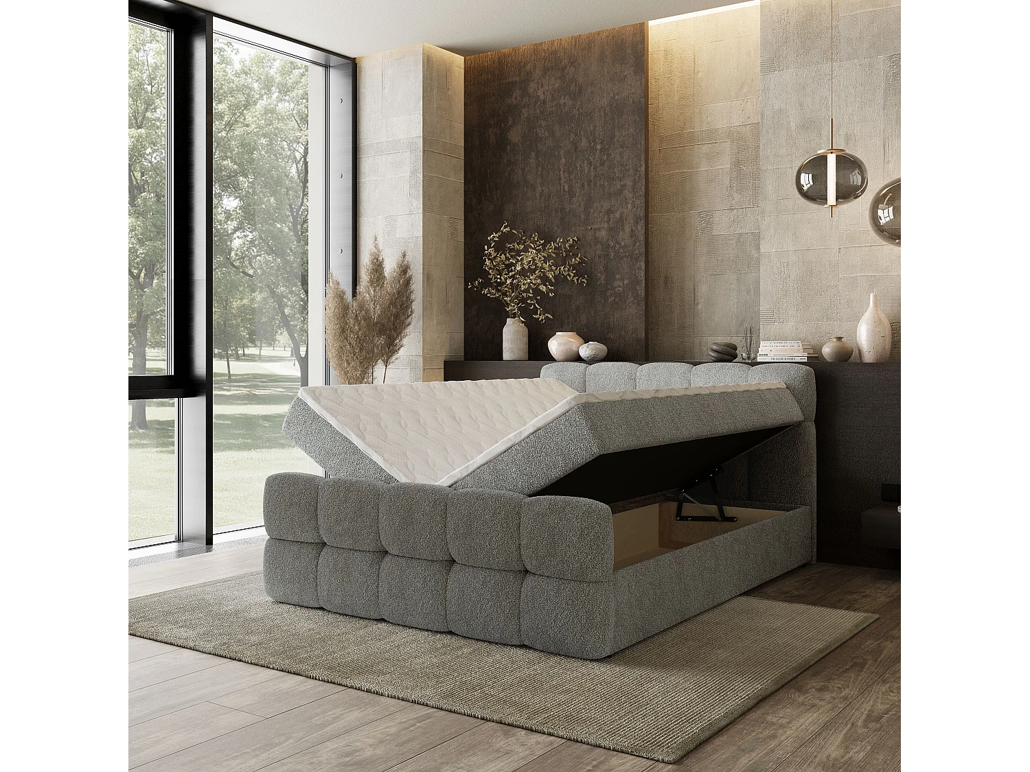 Boxspringbed BRUME 180x200 cm Set met hoofdbord, bedbodem en matras, Lichtgrijs