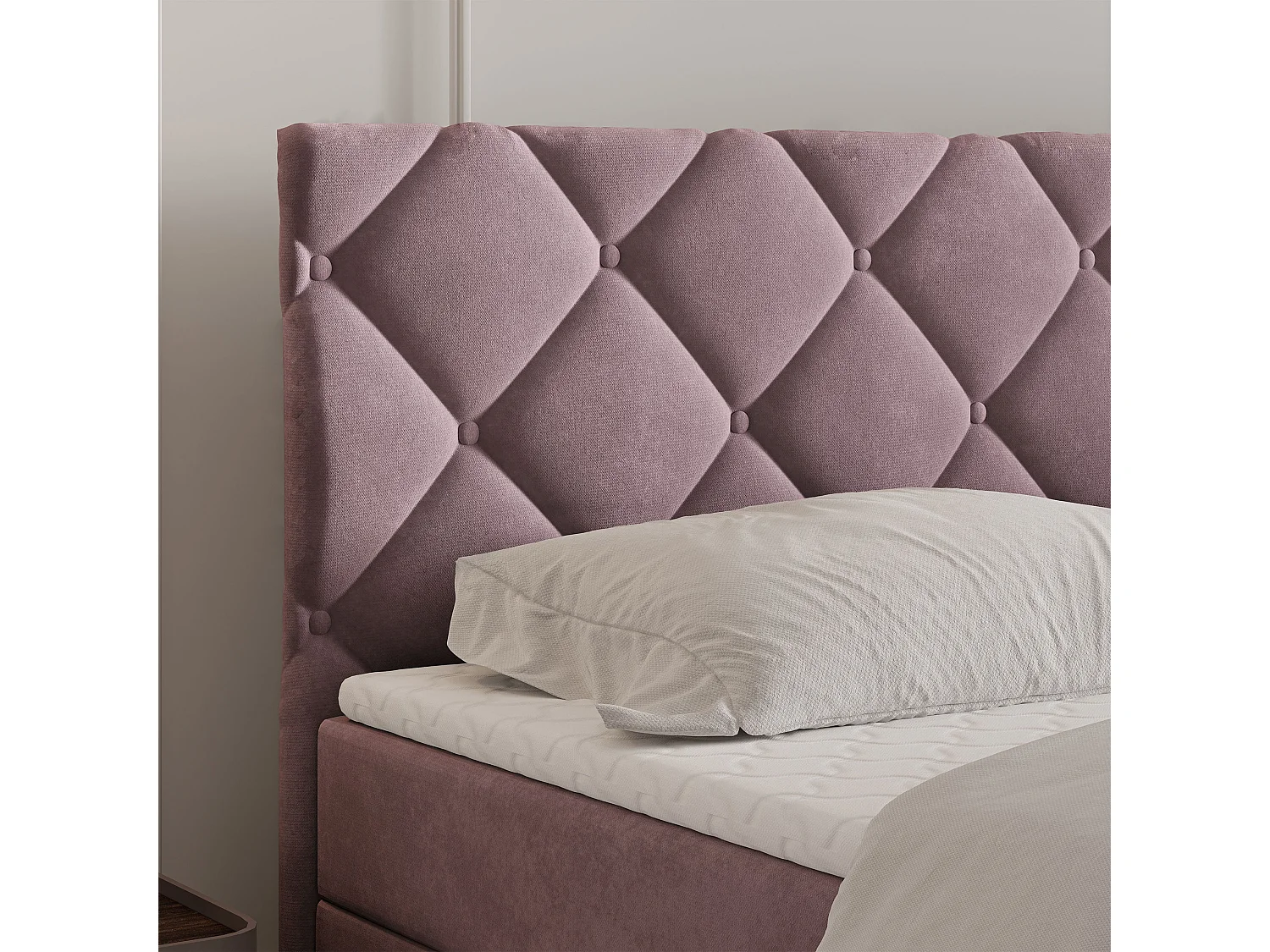 Lit continental ROVARI, 140x200 cm, Tissu pelucheux, Rose