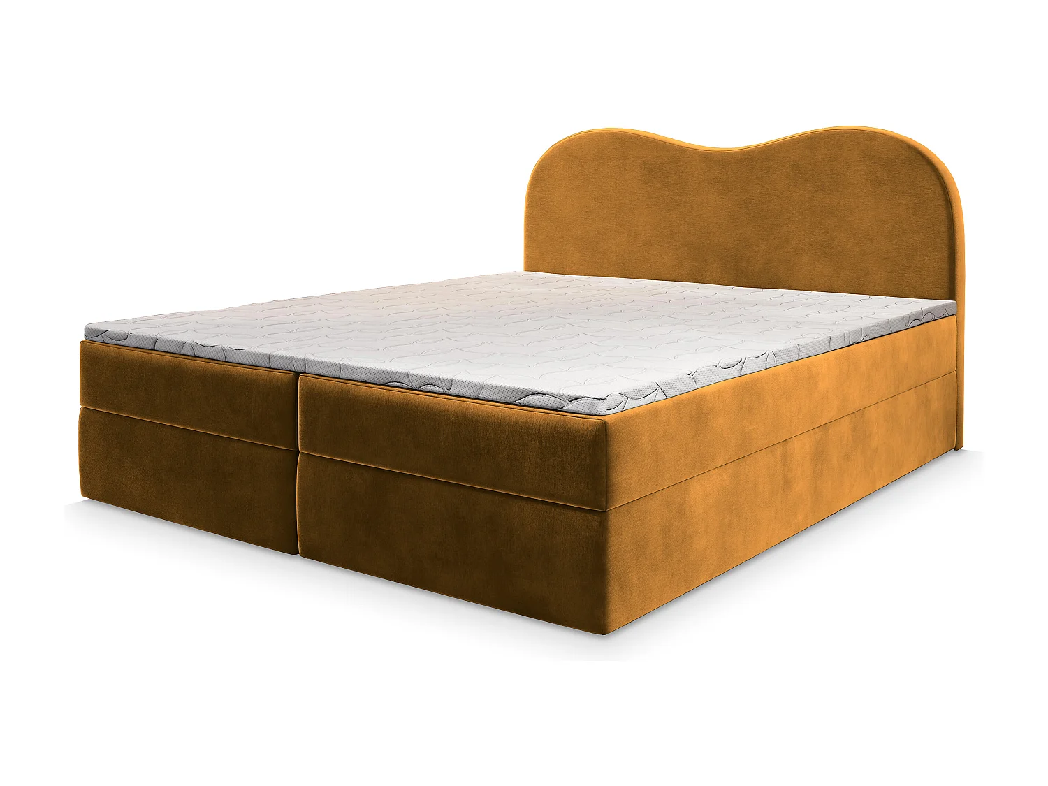 Lit continental FLUVIA, 160x200 cm, Tissu velours, Jaune