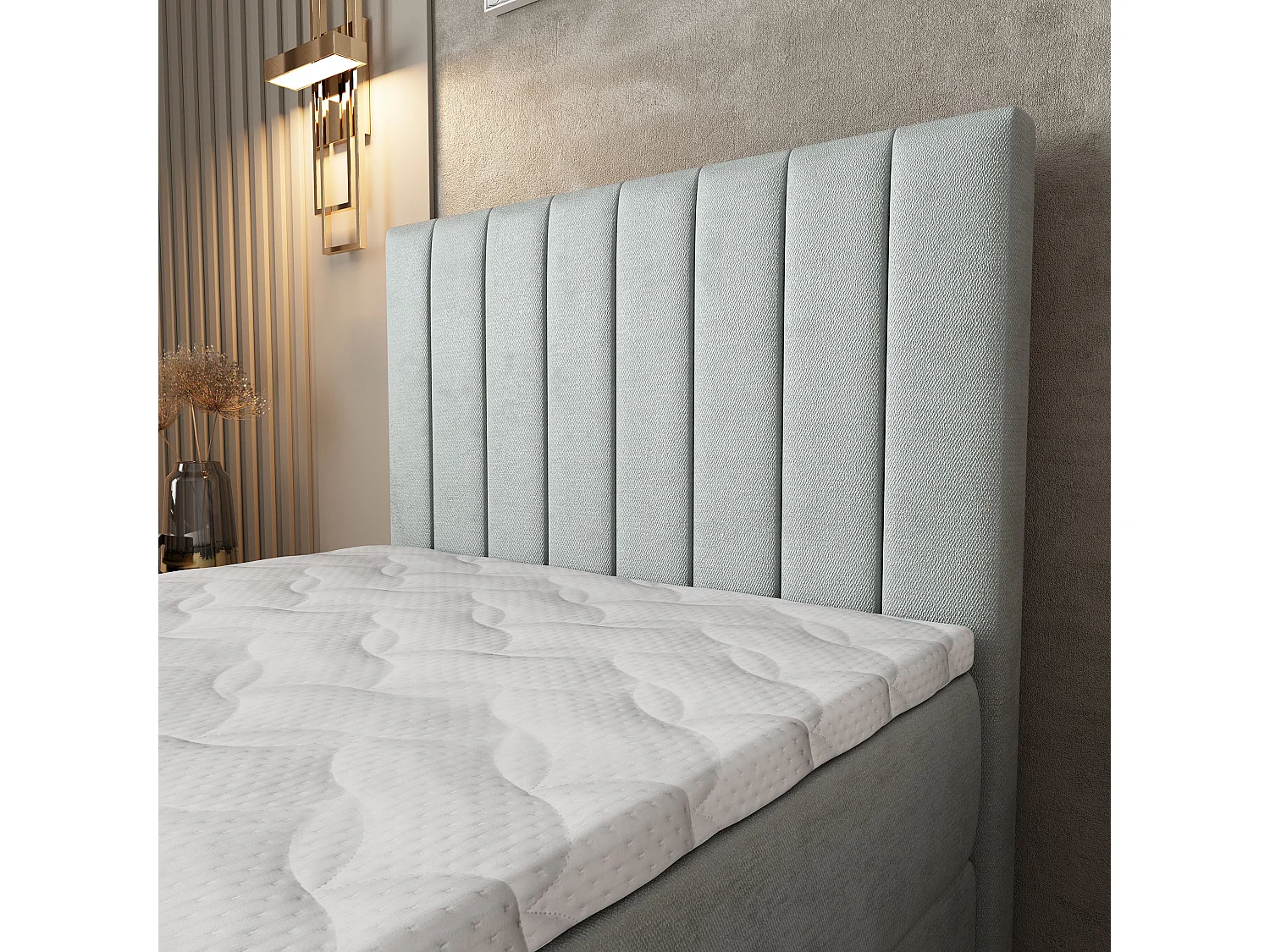 Boxspringbed ARION 90x200 cm Set met hoofdbord, bedbodem en matras, Lichtgrijs