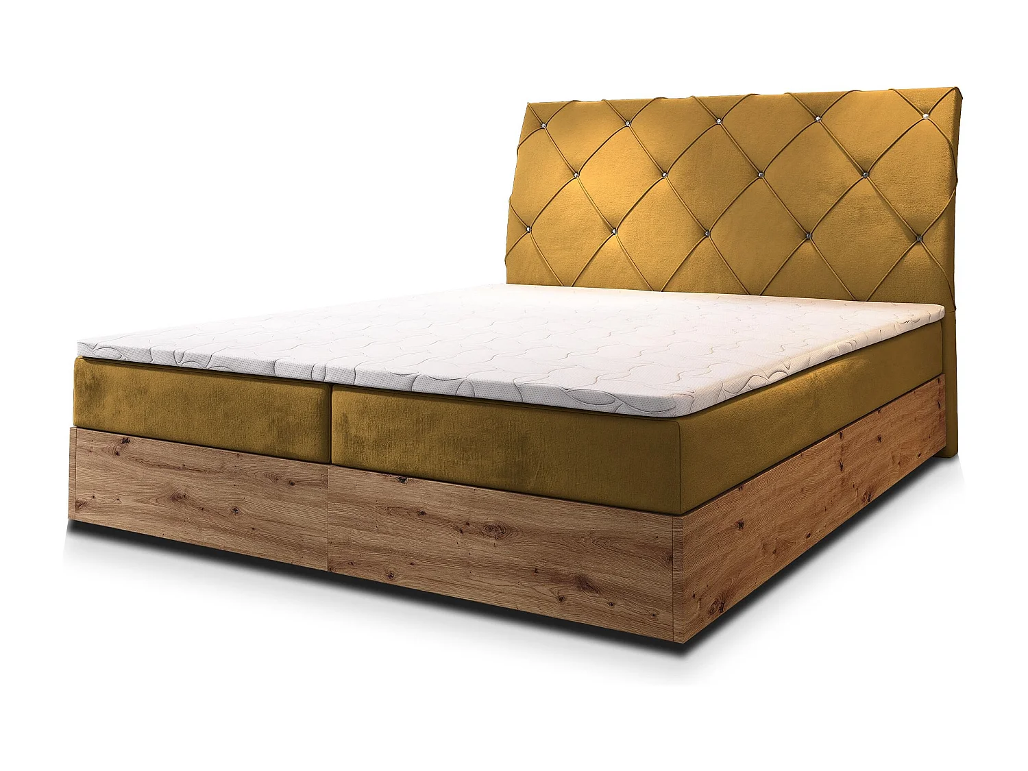 Boxspringbed VELLANO 180x200 cm Set met hoofdbord, bedbodem en matras, Geel